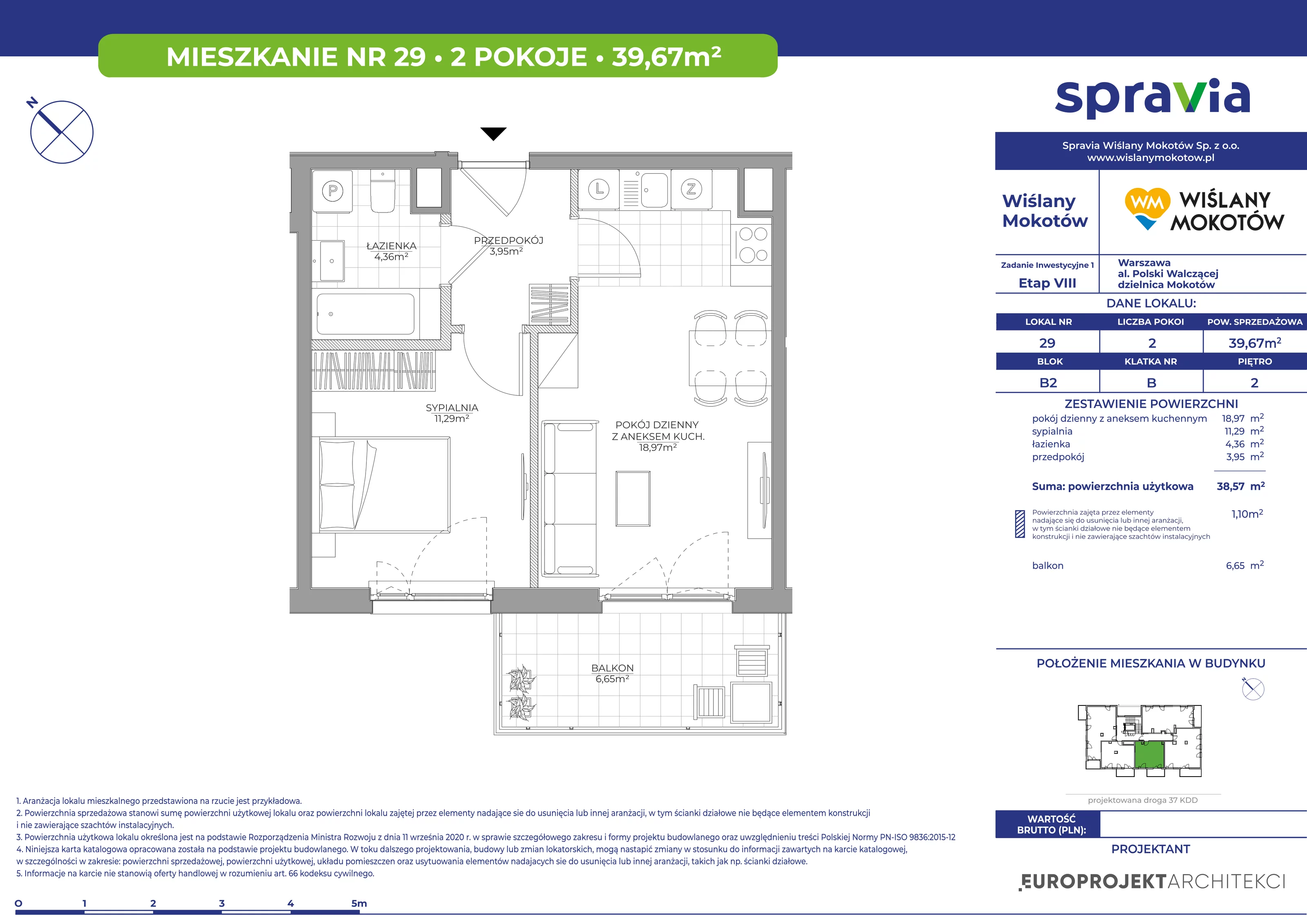 Mieszkanie 39,67 m², piętro 2, oferta nr 29, Wiślany Mokotów, Warszawa, Mokotów, Czerniaków, Al. Polski Walczącej