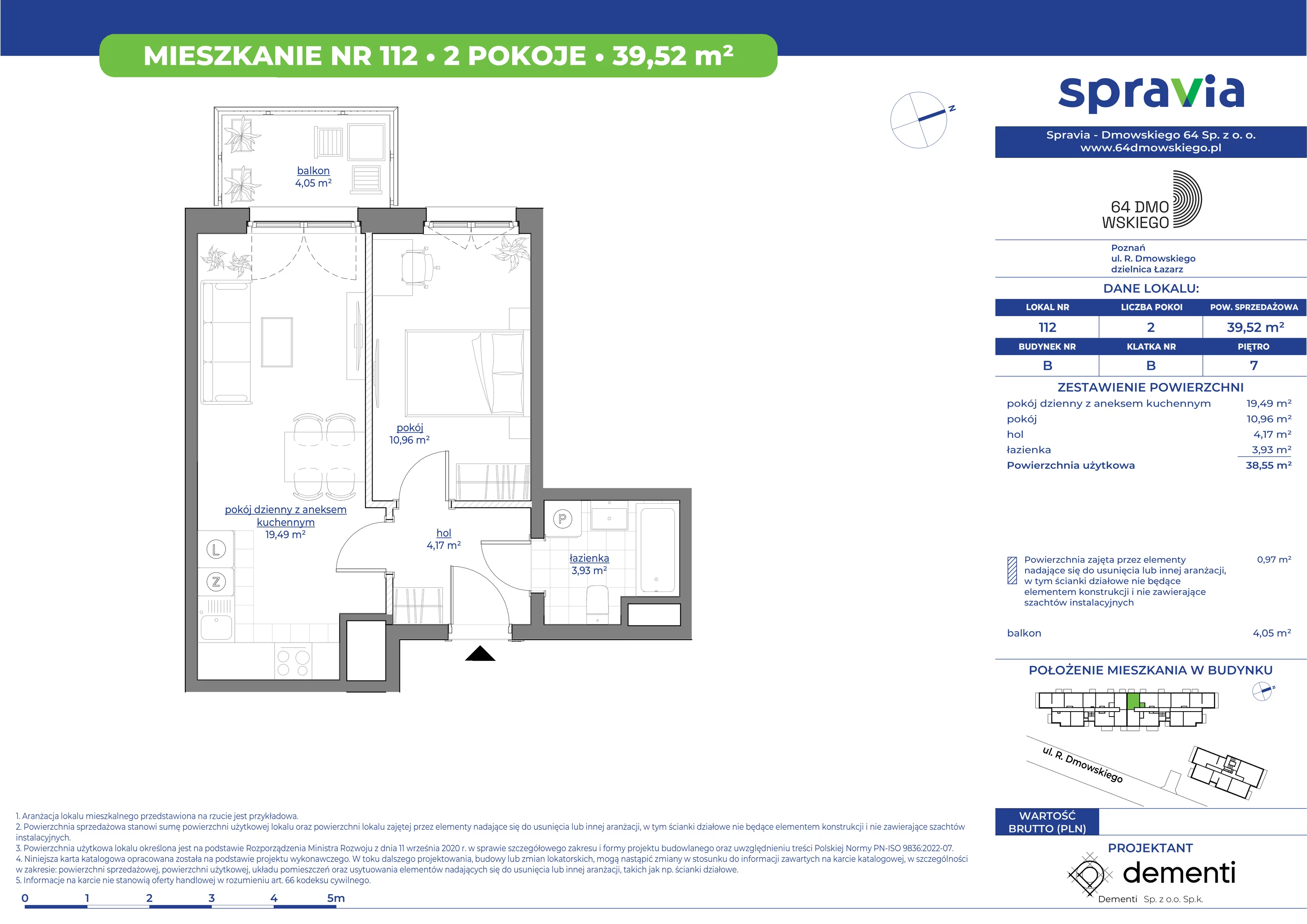 Mieszkanie 39,52 m², piętro 7, oferta nr 112, 64 Dmowskiego, Poznań, Św. Łazarz, Łazarz, ul. R. Dmowskiego