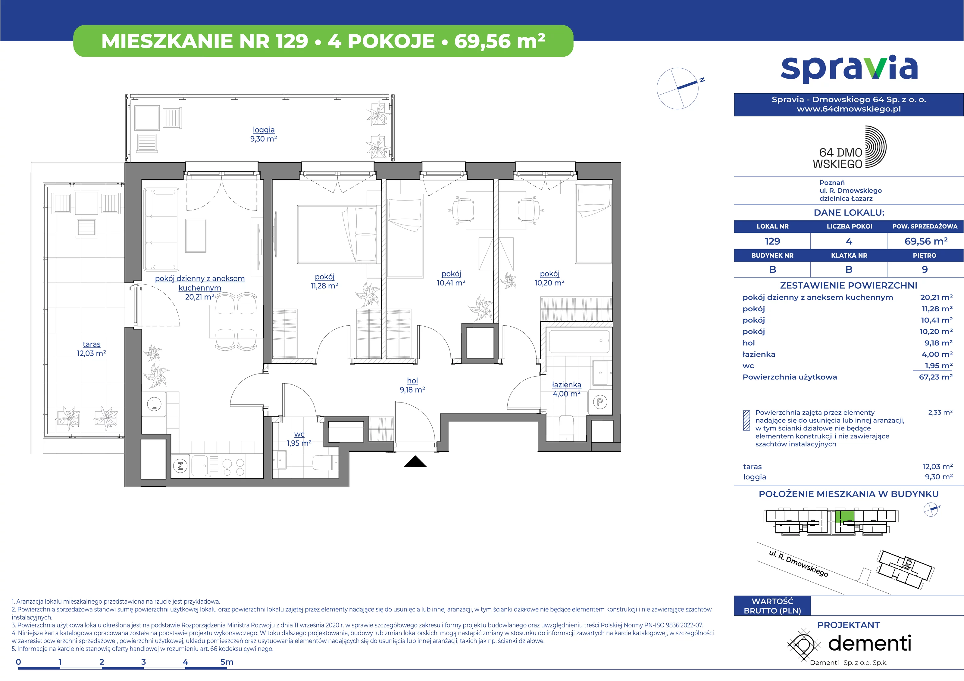 Mieszkanie 70,63 m², piętro 9, oferta nr 129, 64 Dmowskiego, Poznań, Św. Łazarz, Łazarz, ul. R. Dmowskiego