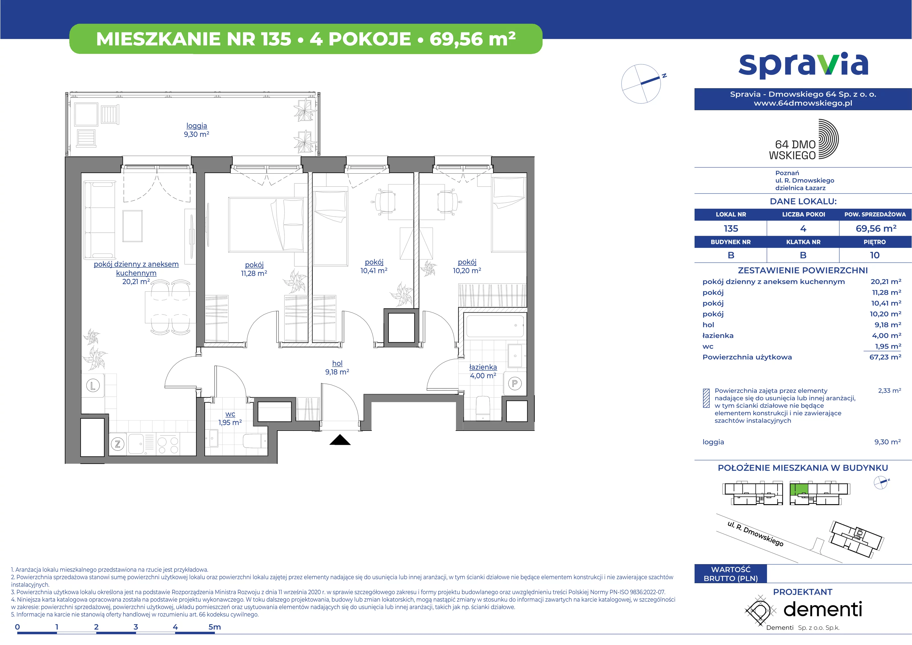 Mieszkanie 70,63 m², piętro 10, oferta nr 135, 64 Dmowskiego, Poznań, Św. Łazarz, Łazarz, ul. R. Dmowskiego