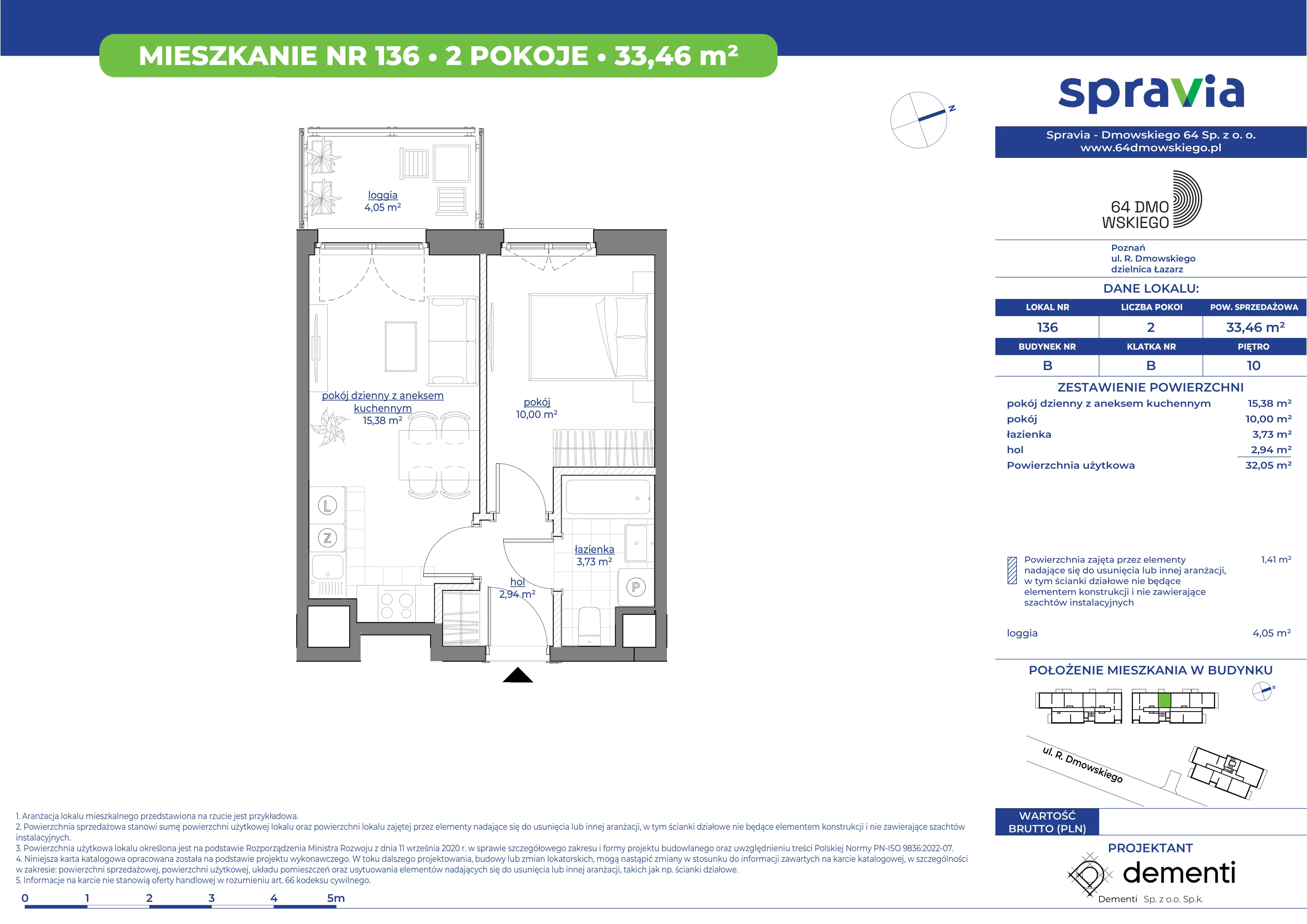 Mieszkanie 33,46 m², piętro 10, oferta nr 136, 64 Dmowskiego, Poznań, Św. Łazarz, Łazarz, ul. R. Dmowskiego