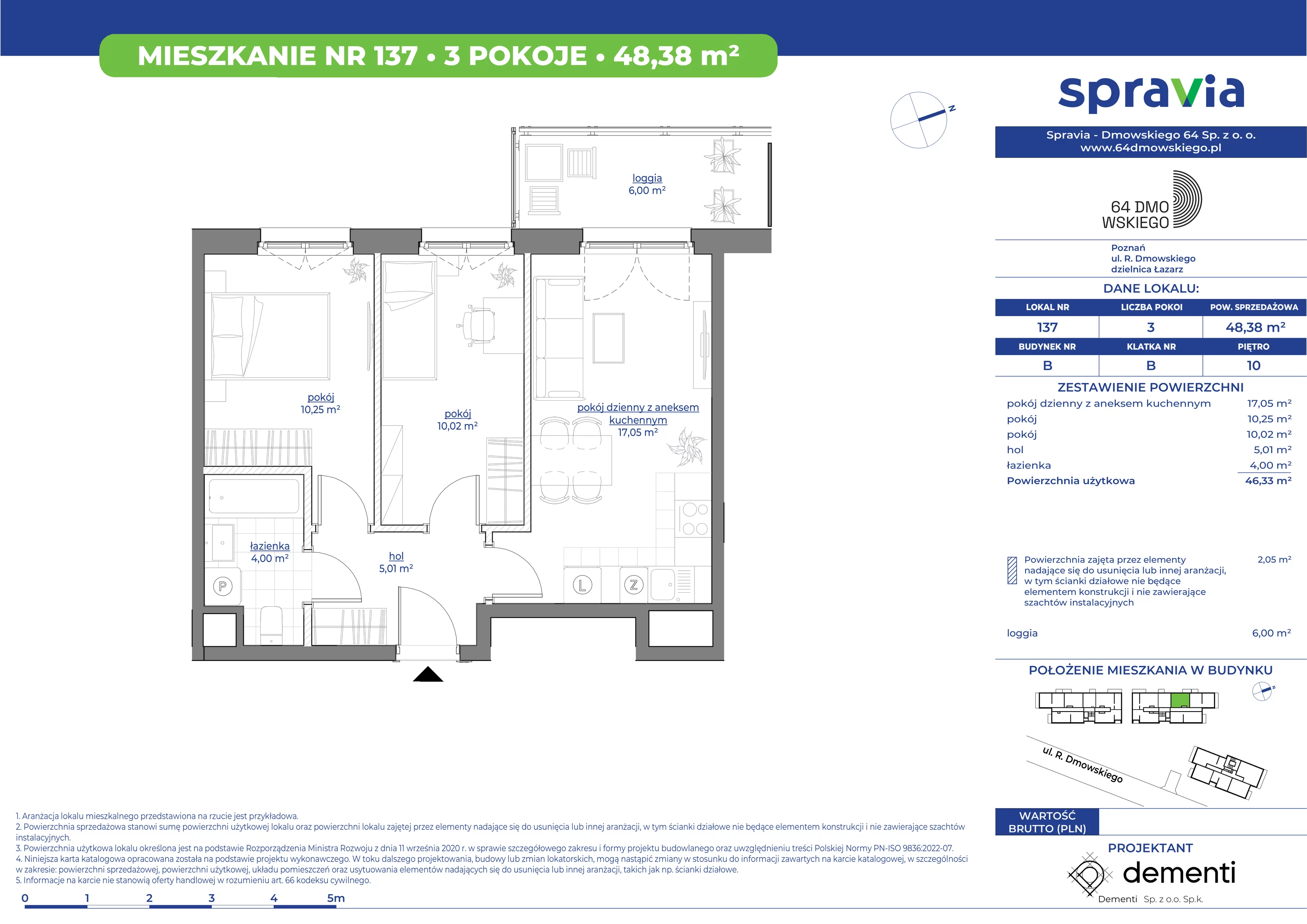 Mieszkanie 48,38 m², piętro 10, oferta nr 137, 64 Dmowskiego, Poznań, Św. Łazarz, Łazarz, ul. R. Dmowskiego