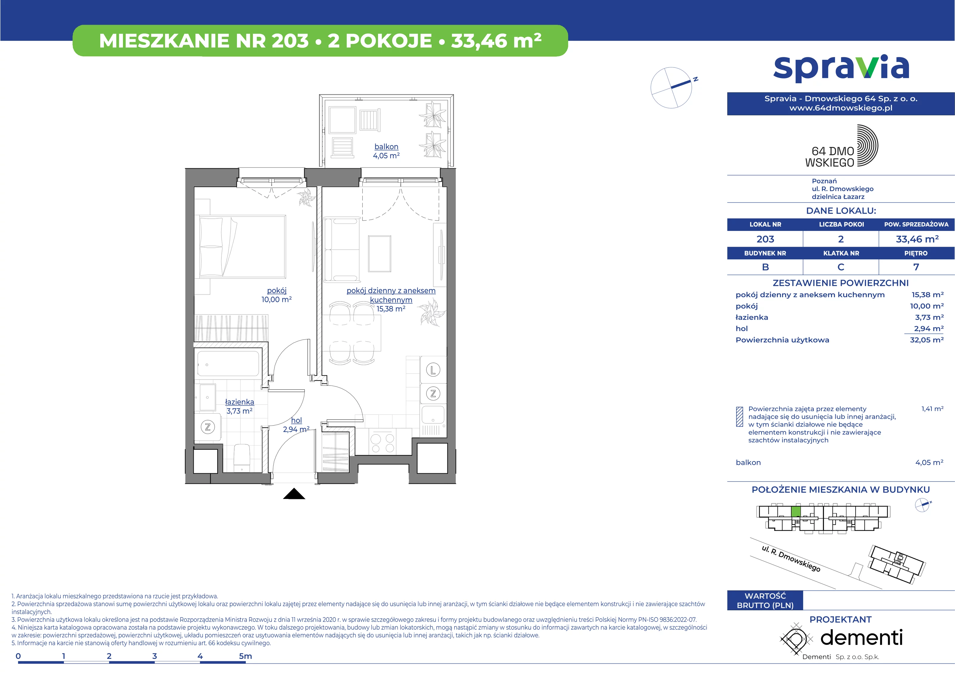 Mieszkanie 33,46 m², piętro 7, oferta nr 203, 64 Dmowskiego, Poznań, Św. Łazarz, Łazarz, ul. R. Dmowskiego