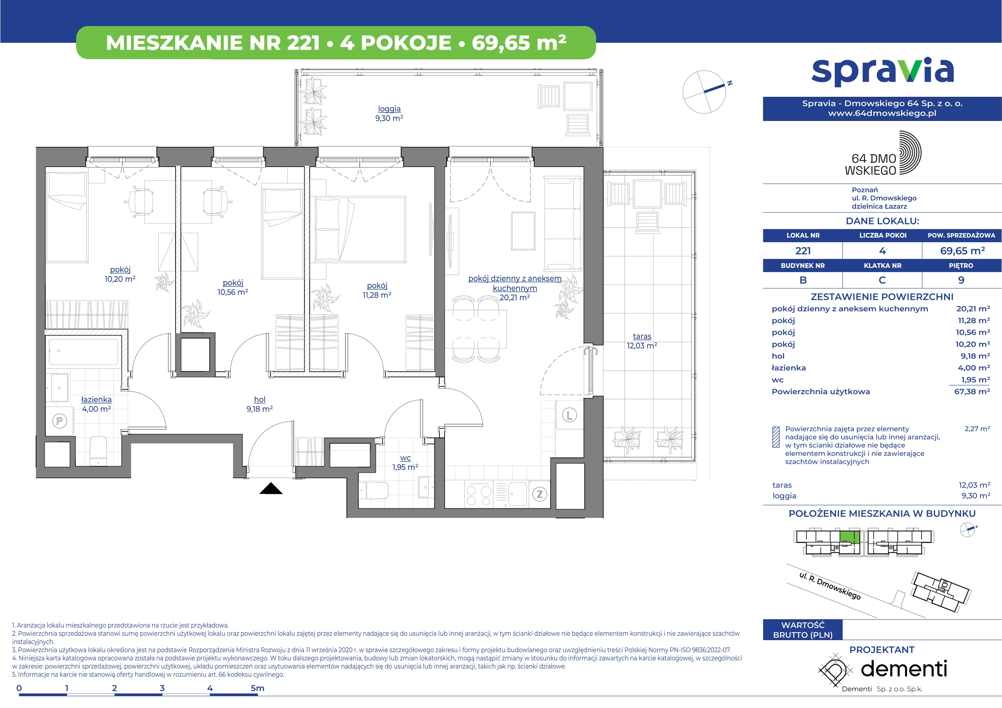 Mieszkanie 70,68 m², piętro 9, oferta nr 221, 64 Dmowskiego, Poznań, Św. Łazarz, Łazarz, ul. R. Dmowskiego