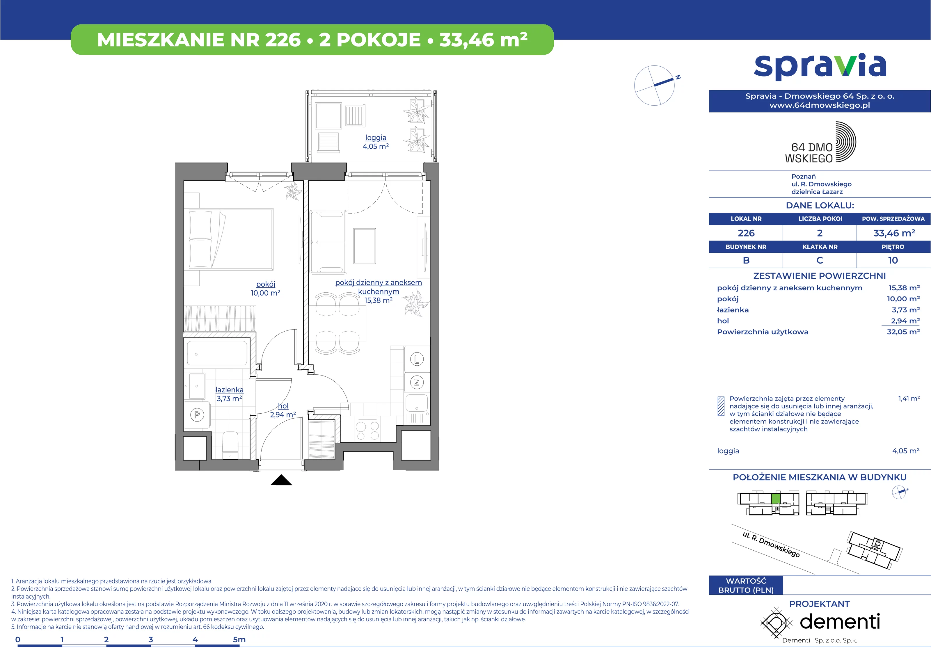 Mieszkanie 33,46 m², piętro 10, oferta nr 226, 64 Dmowskiego, Poznań, Św. Łazarz, Łazarz, ul. R. Dmowskiego