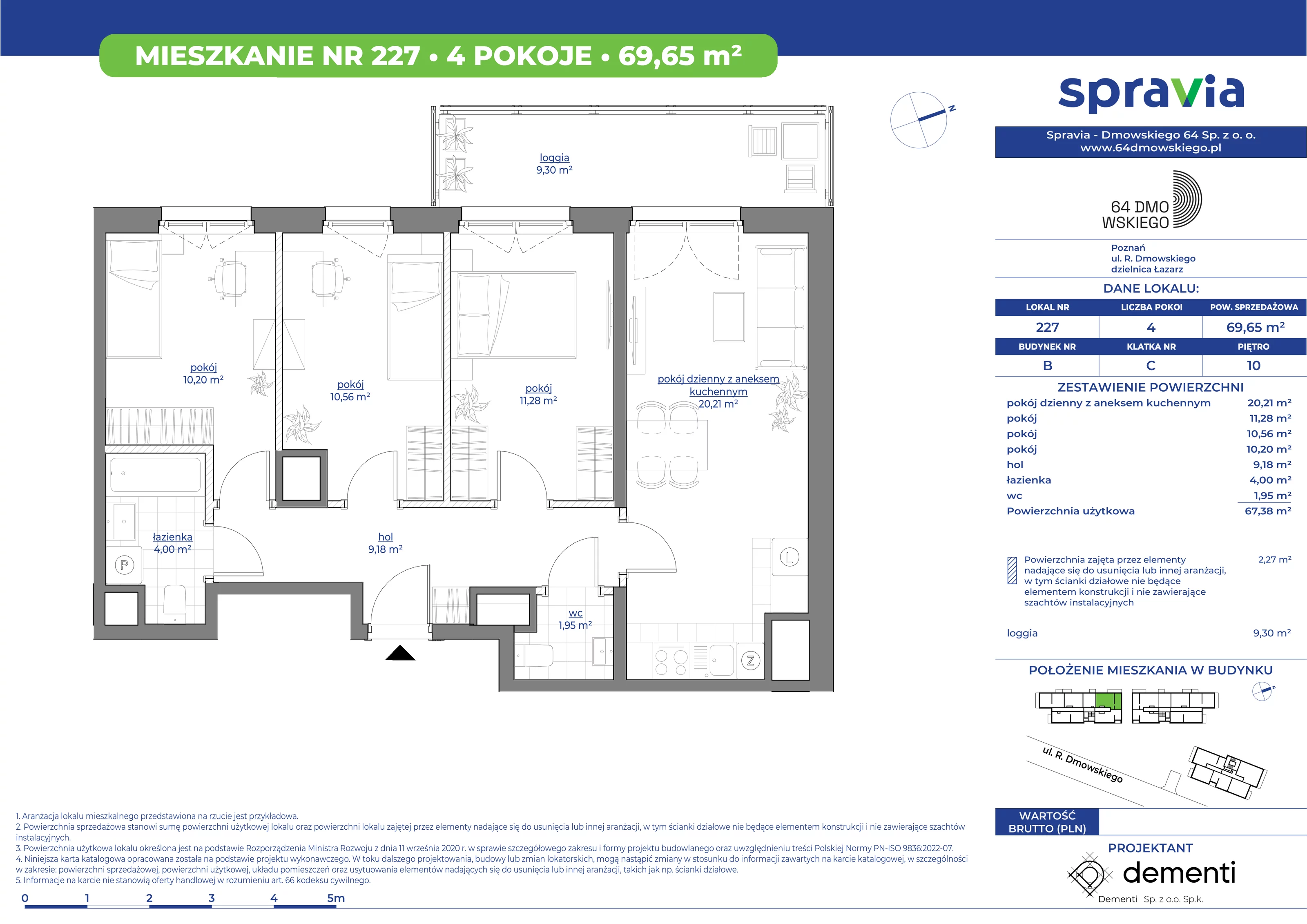 Mieszkanie 70,68 m², piętro 10, oferta nr 227, 64 Dmowskiego, Poznań, Św. Łazarz, Łazarz, ul. R. Dmowskiego