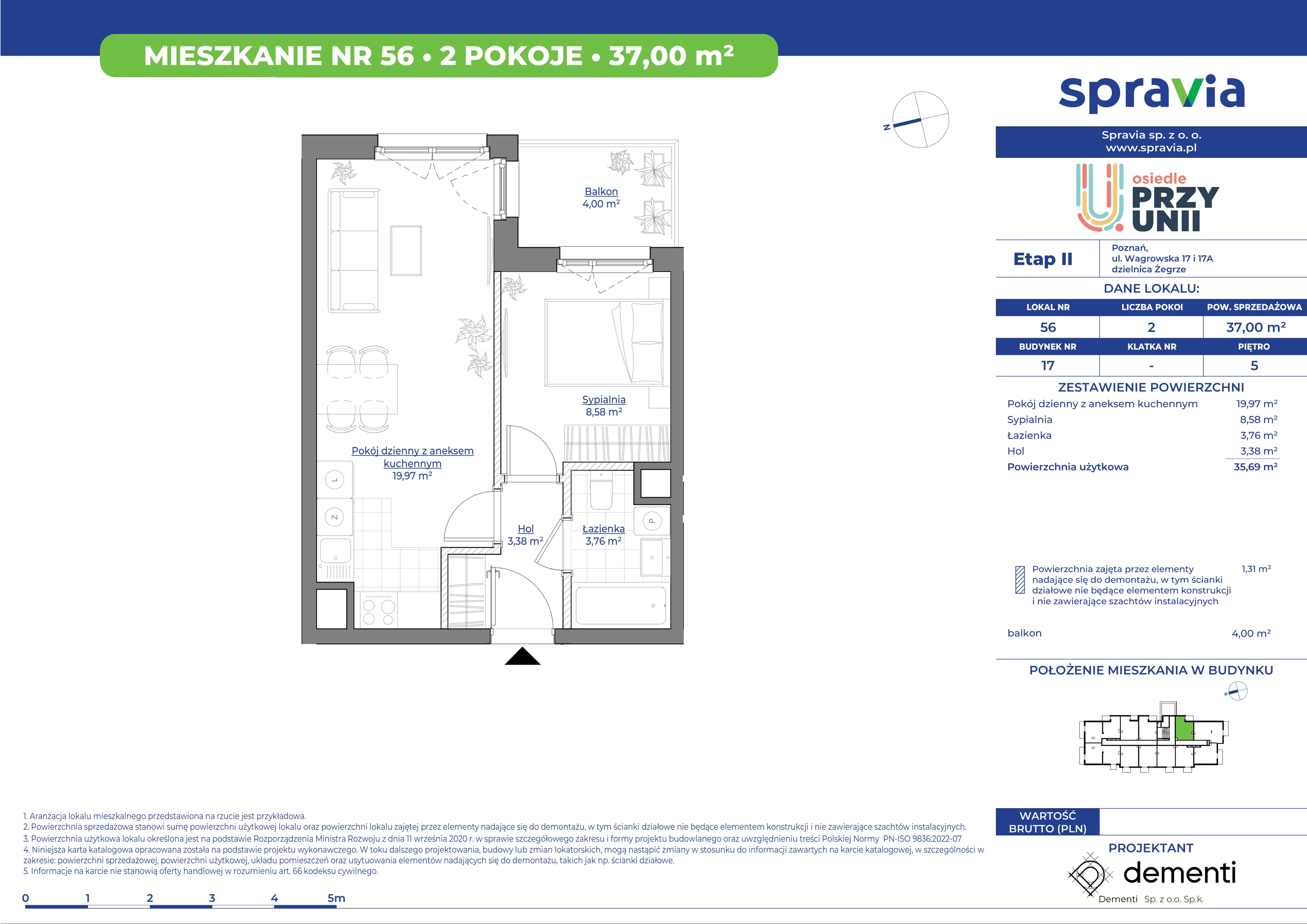 Mieszkanie 37,00 m², piętro 5, oferta nr 17_56, Przy Unii II, Poznań, Starołęka-Minikowo-Marlewo, Nowe Miasto, ul. Wagrowska 17 i 17A