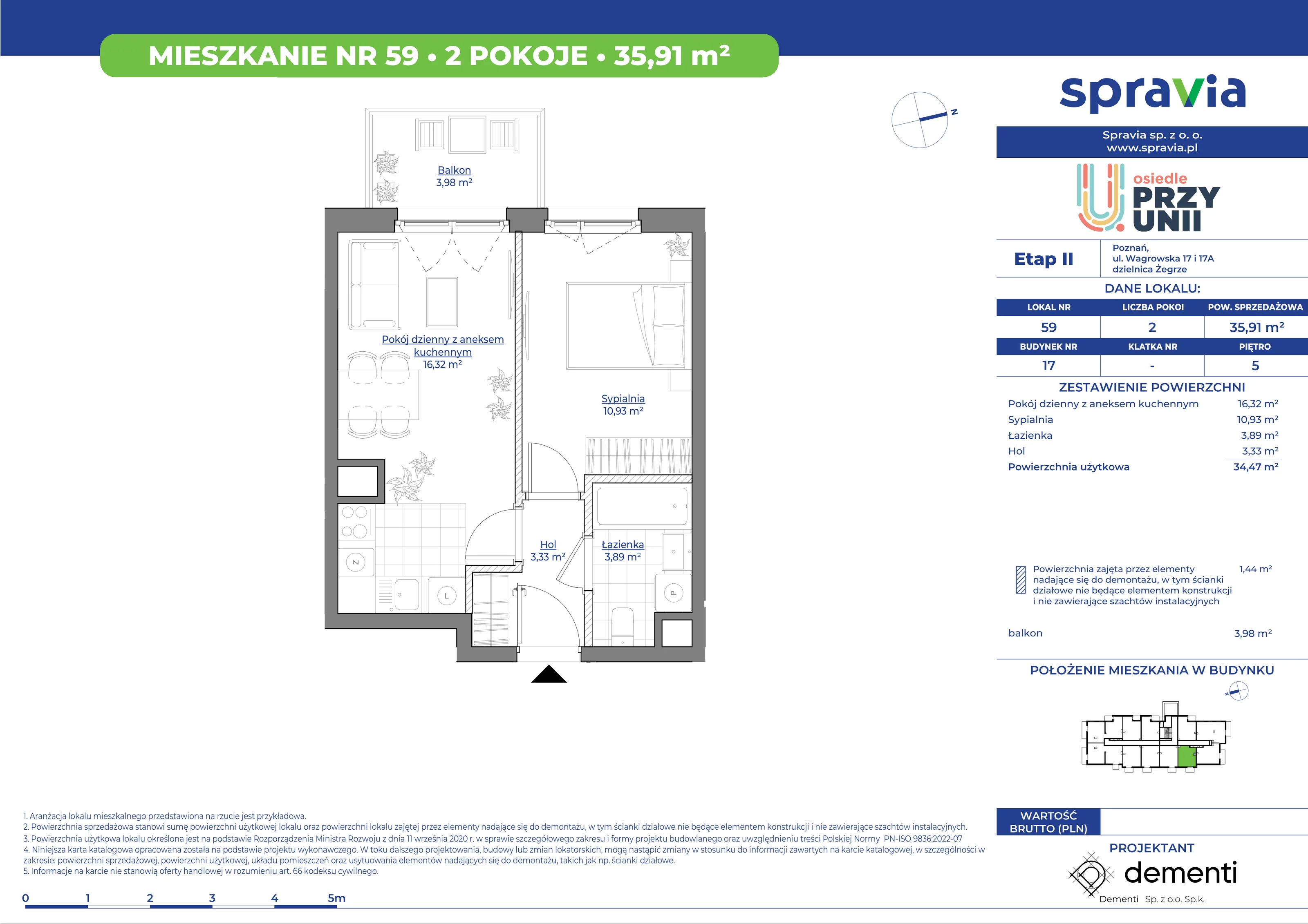 Mieszkanie 35,91 m², piętro 5, oferta nr 17_59, Przy Unii II, Poznań, Starołęka-Minikowo-Marlewo, Nowe Miasto, ul. Wagrowska 17 i 17A