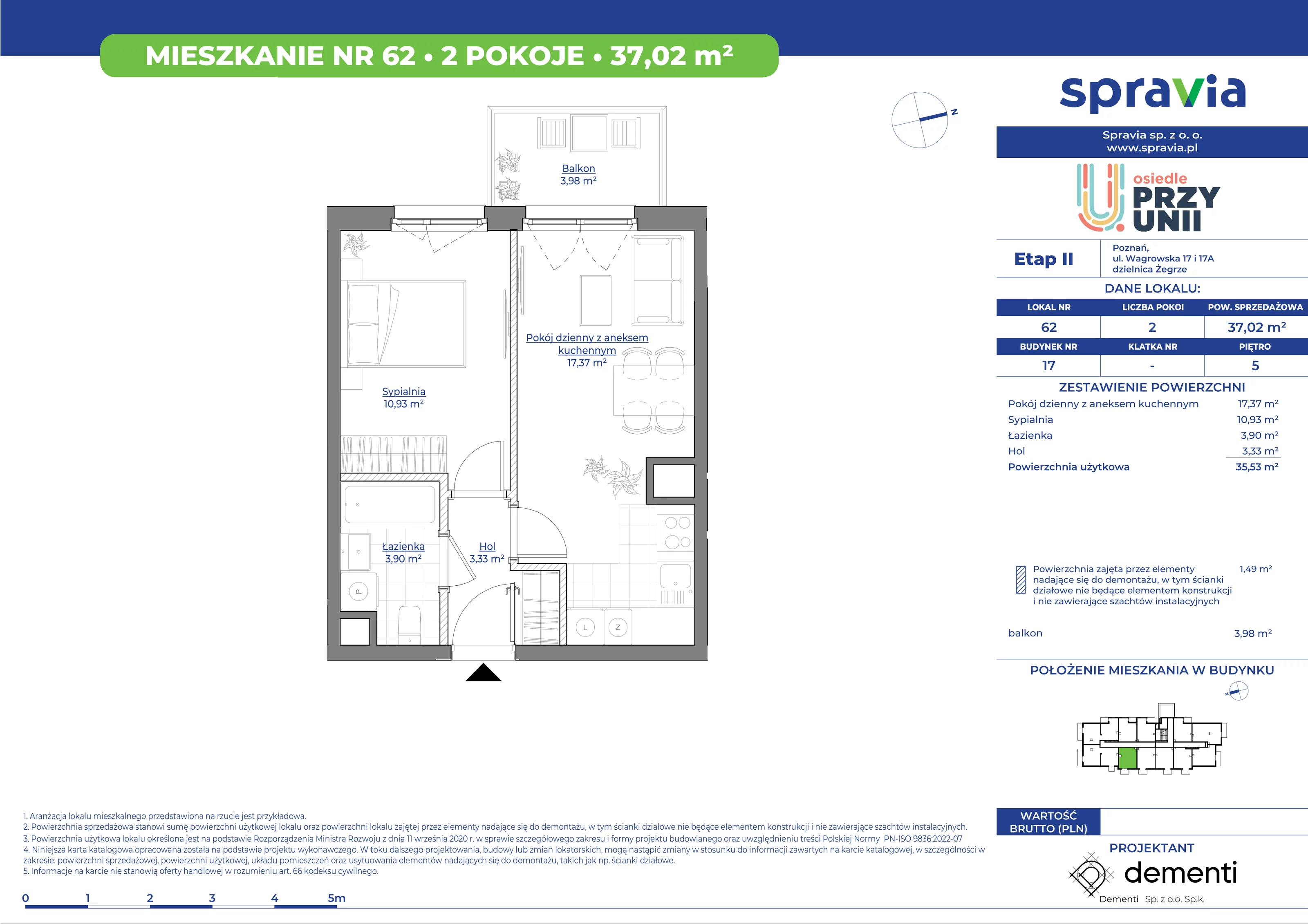 Mieszkanie 37,02 m², piętro 5, oferta nr 17_62, Przy Unii II, Poznań, Starołęka-Minikowo-Marlewo, Nowe Miasto, ul. Wagrowska 17 i 17A