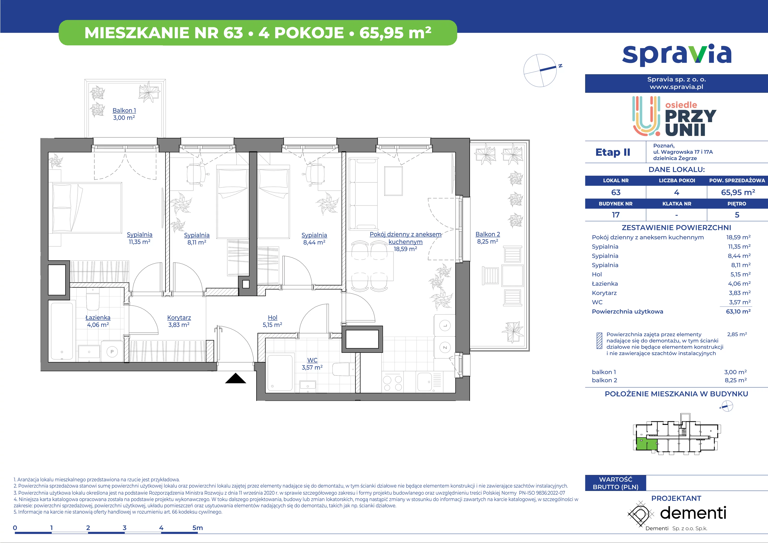 Mieszkanie 65,95 m², piętro 5, oferta nr 17_63, Przy Unii II, Poznań, Starołęka-Minikowo-Marlewo, Nowe Miasto, ul. Wagrowska 17 i 17A