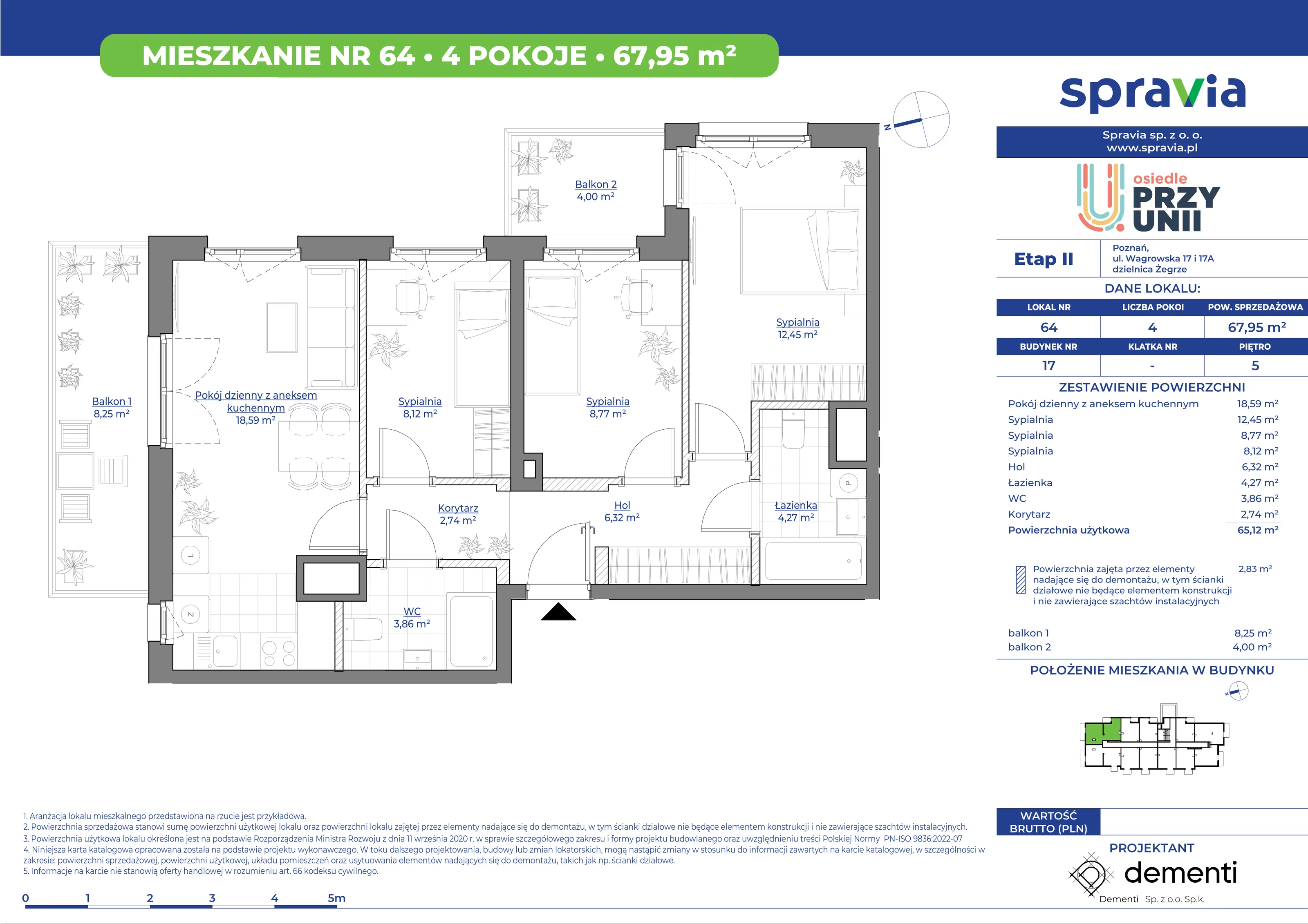 Mieszkanie 67,95 m², piętro 5, oferta nr 17_64, Przy Unii II, Poznań, Starołęka-Minikowo-Marlewo, Nowe Miasto, ul. Wagrowska 17 i 17A