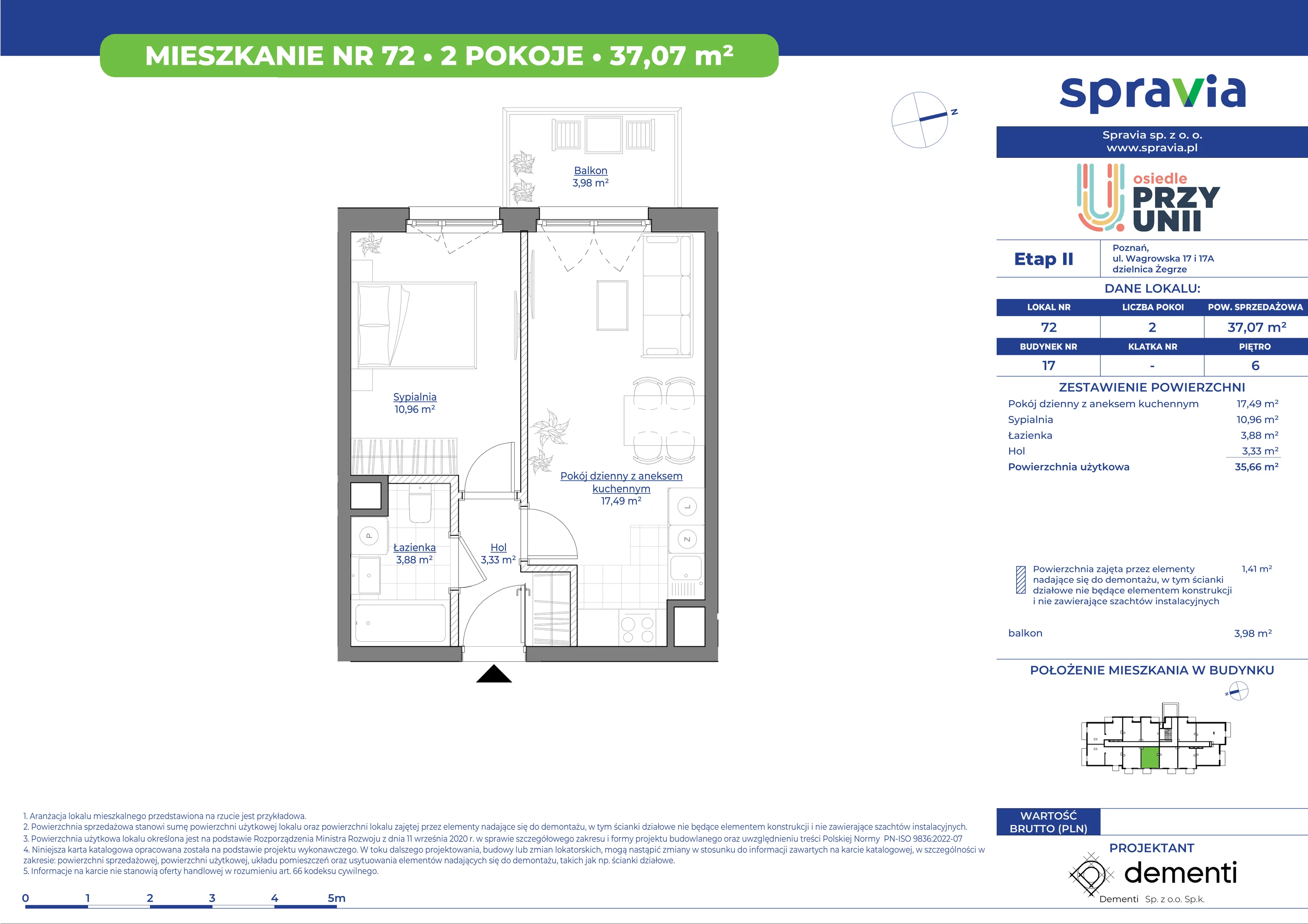 Mieszkanie 37,07 m², piętro 6, oferta nr 17_72, Przy Unii II, Poznań, Starołęka-Minikowo-Marlewo, Nowe Miasto, ul. Wagrowska 17 i 17A