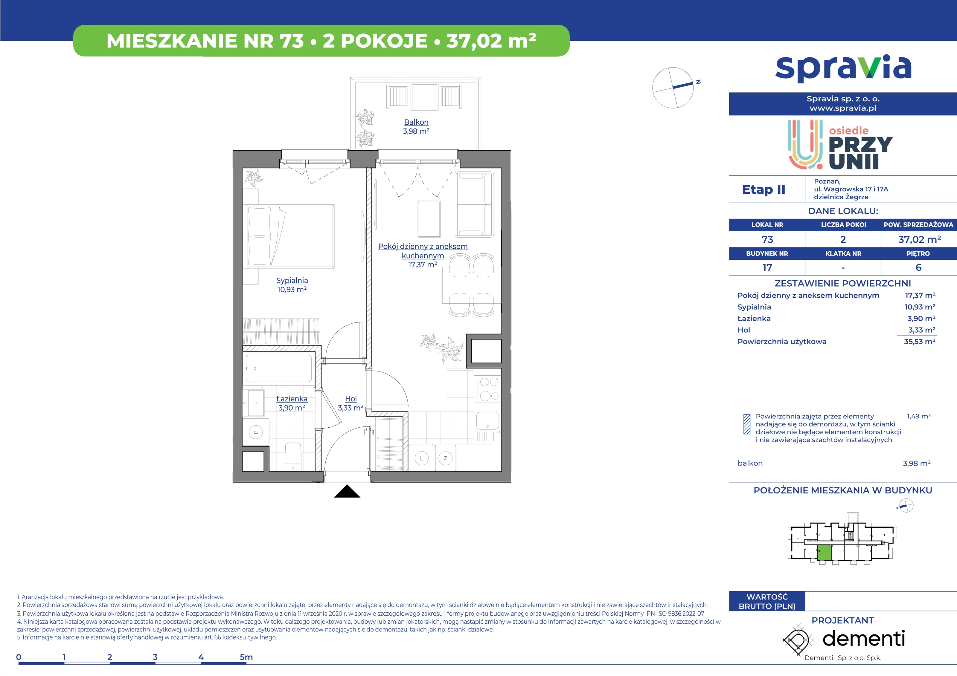 Mieszkanie 37,02 m², piętro 6, oferta nr 17_73, Przy Unii II, Poznań, Starołęka-Minikowo-Marlewo, Nowe Miasto, ul. Wagrowska 17 i 17A