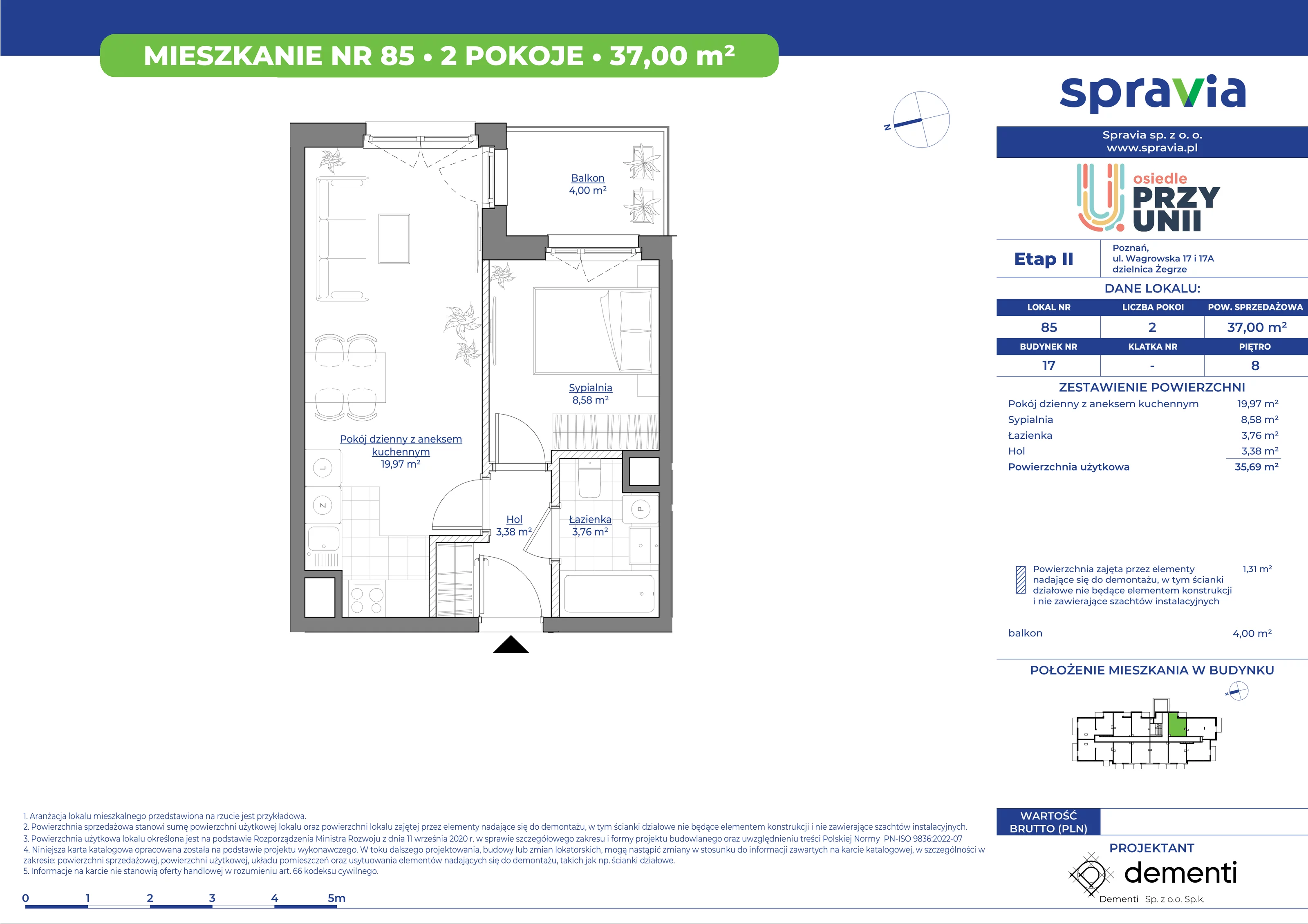 Mieszkanie 37,00 m², piętro 8, oferta nr 17_85, Przy Unii II, Poznań, Starołęka-Minikowo-Marlewo, Nowe Miasto, ul. Wagrowska 17 i 17A