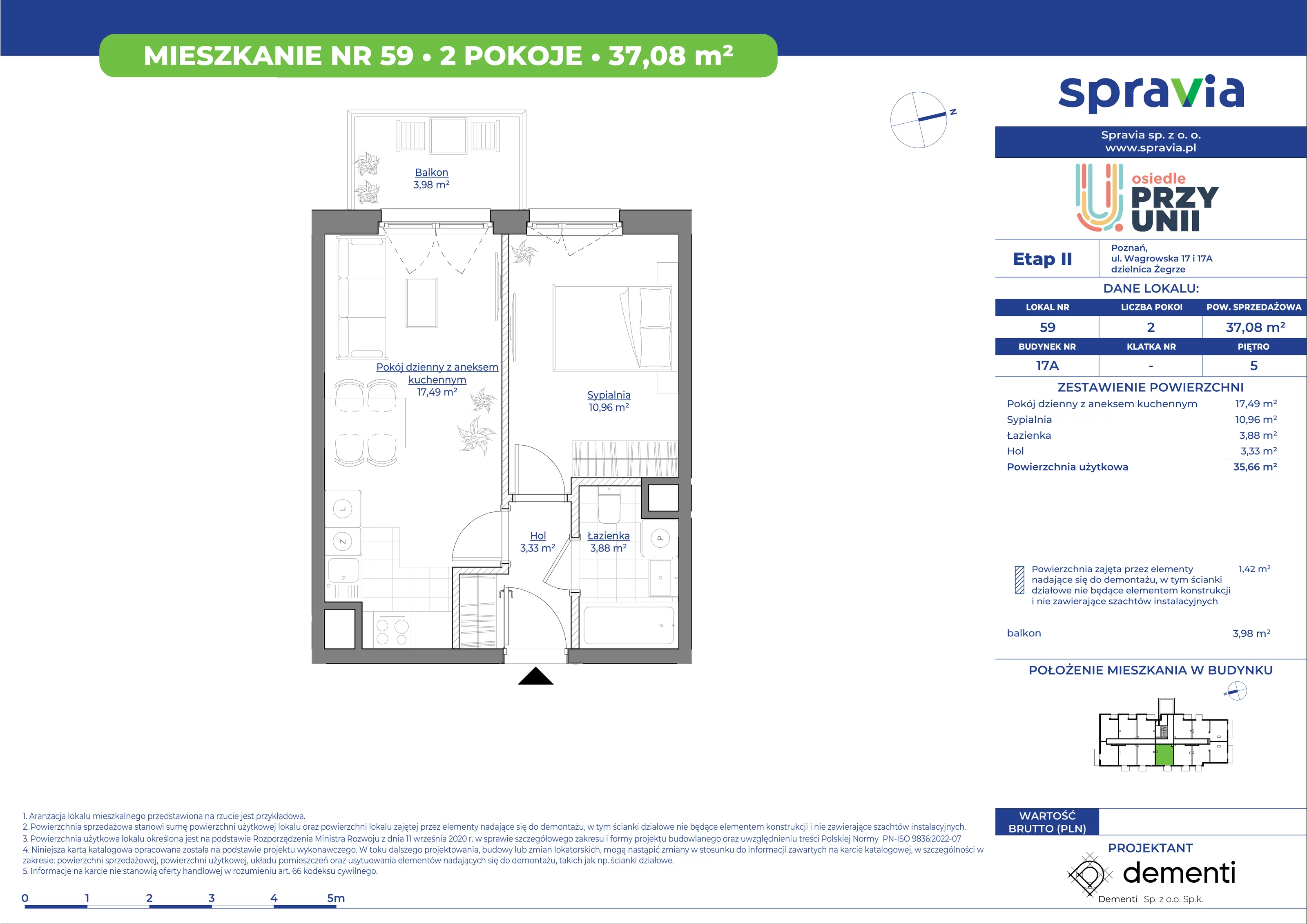 Mieszkanie 37,08 m², piętro 5, oferta nr 17A_59, Przy Unii II, Poznań, Starołęka-Minikowo-Marlewo, Nowe Miasto, ul. Wagrowska 17 i 17A