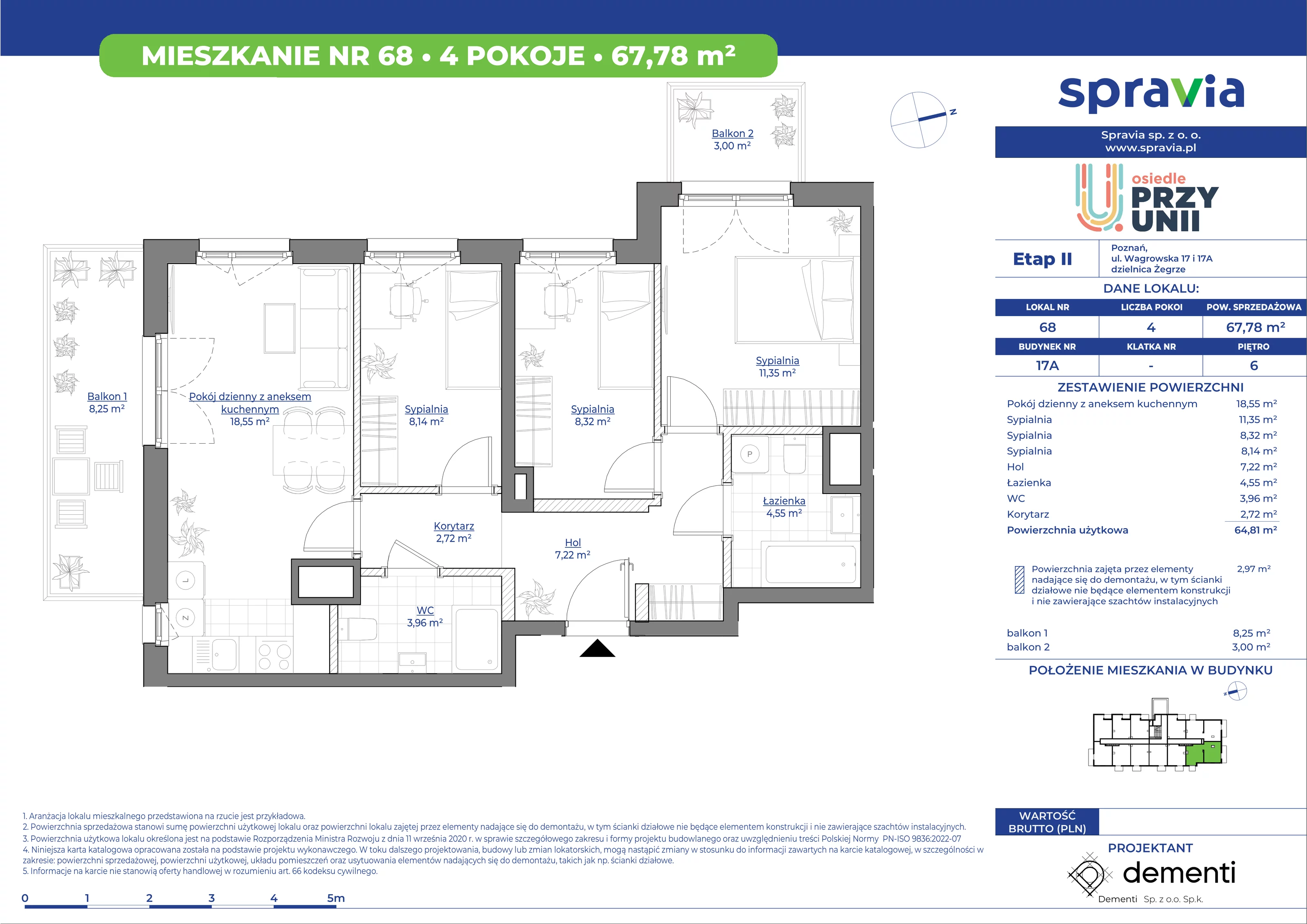 Mieszkanie 67,78 m², piętro 6, oferta nr 17A_68, Przy Unii II, Poznań, Starołęka-Minikowo-Marlewo, Nowe Miasto, ul. Wagrowska 17 i 17A