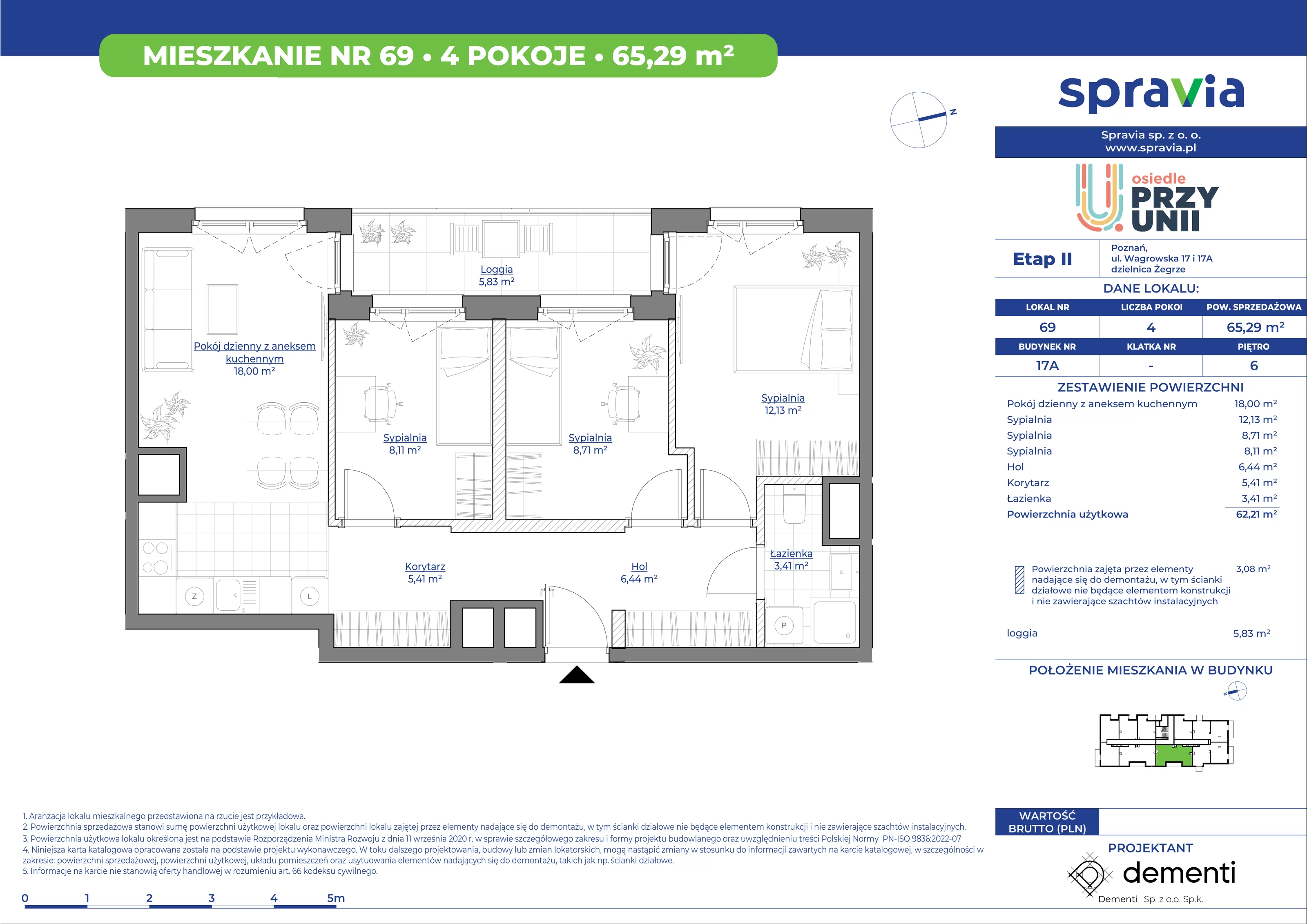 Mieszkanie 65,29 m², piętro 6, oferta nr 17A_69, Przy Unii II, Poznań, Starołęka-Minikowo-Marlewo, Nowe Miasto, ul. Wagrowska 17 i 17A