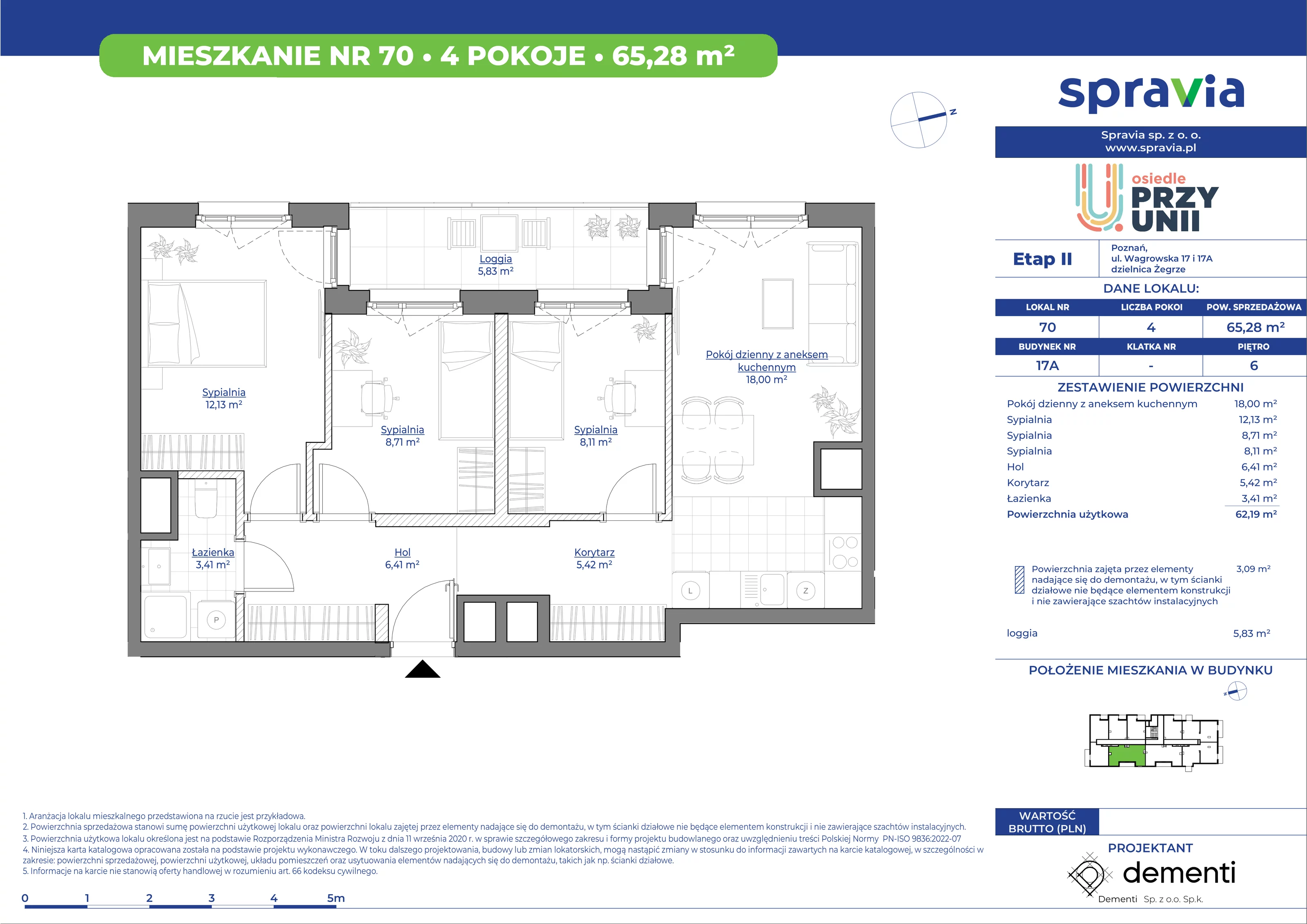 Mieszkanie 65,28 m², piętro 6, oferta nr 17A_70, Przy Unii II, Poznań, Starołęka-Minikowo-Marlewo, Nowe Miasto, ul. Wagrowska 17 i 17A