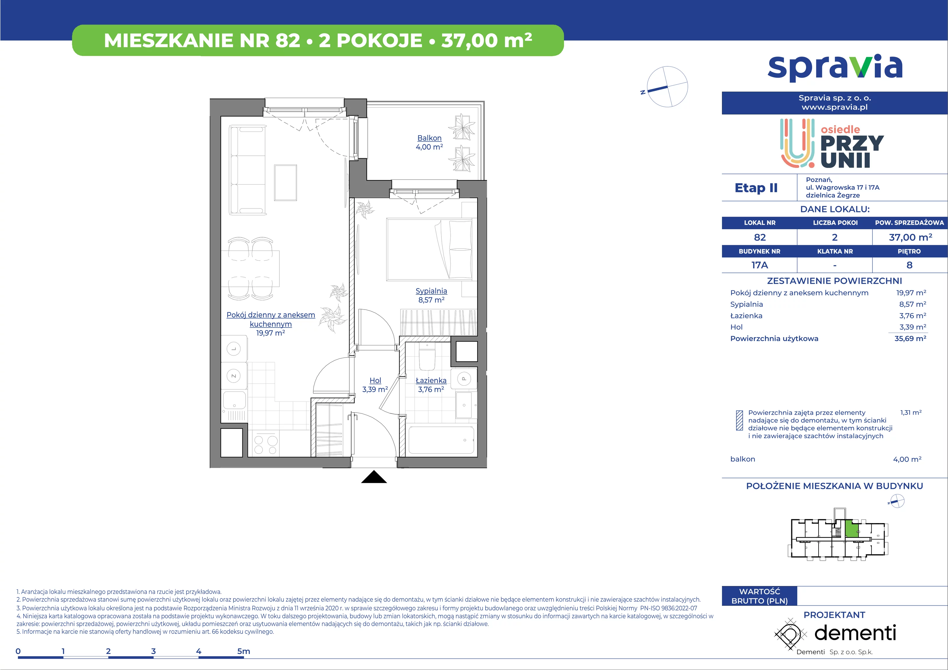 Mieszkanie 37,00 m², piętro 8, oferta nr 17A_82, Przy Unii II, Poznań, Starołęka-Minikowo-Marlewo, Nowe Miasto, ul. Wagrowska 17 i 17A