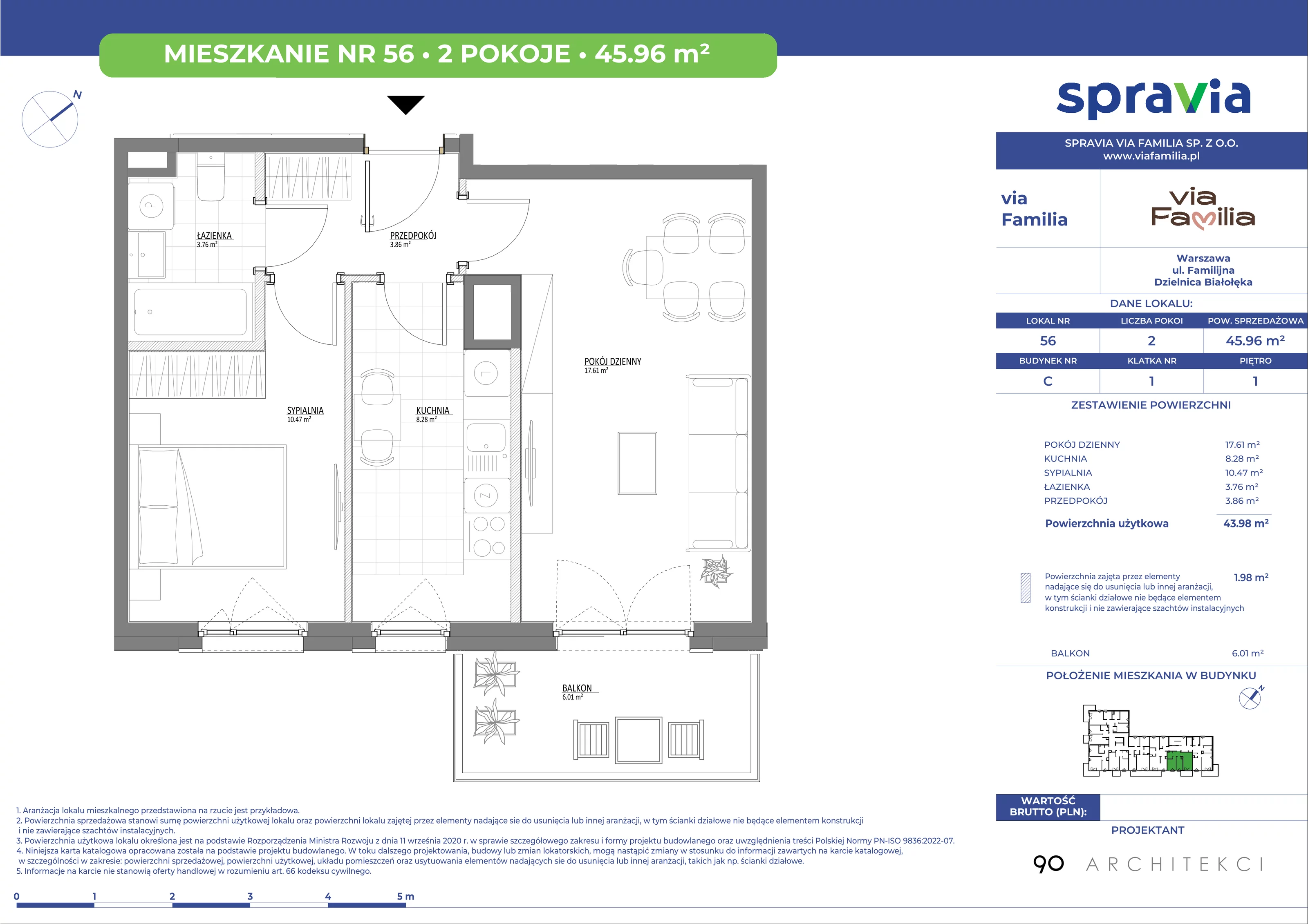 Mieszkanie 45,96 m², piętro 1, oferta nr 56, Via Familia, Warszawa, Białołęka, Żerań, ul. Familijna 9