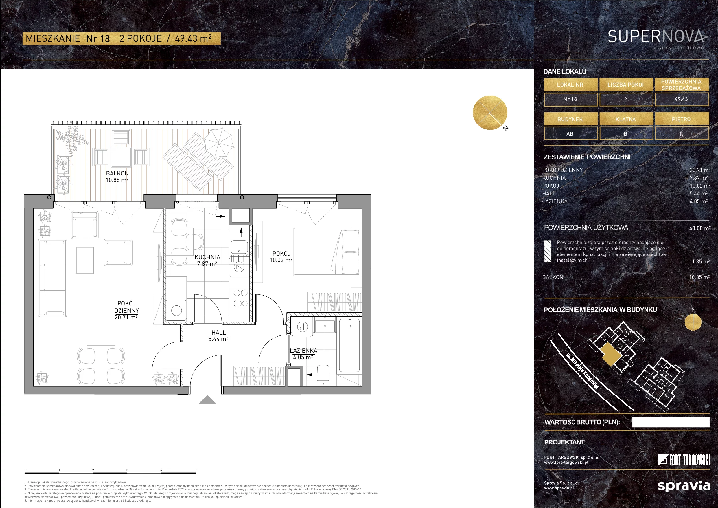 Mieszkanie 49,43 m², piętro 1, oferta nr 18, Apartamenty Supernova, Gdynia, Redłowo, Redłowo, ul. Kopernika 139