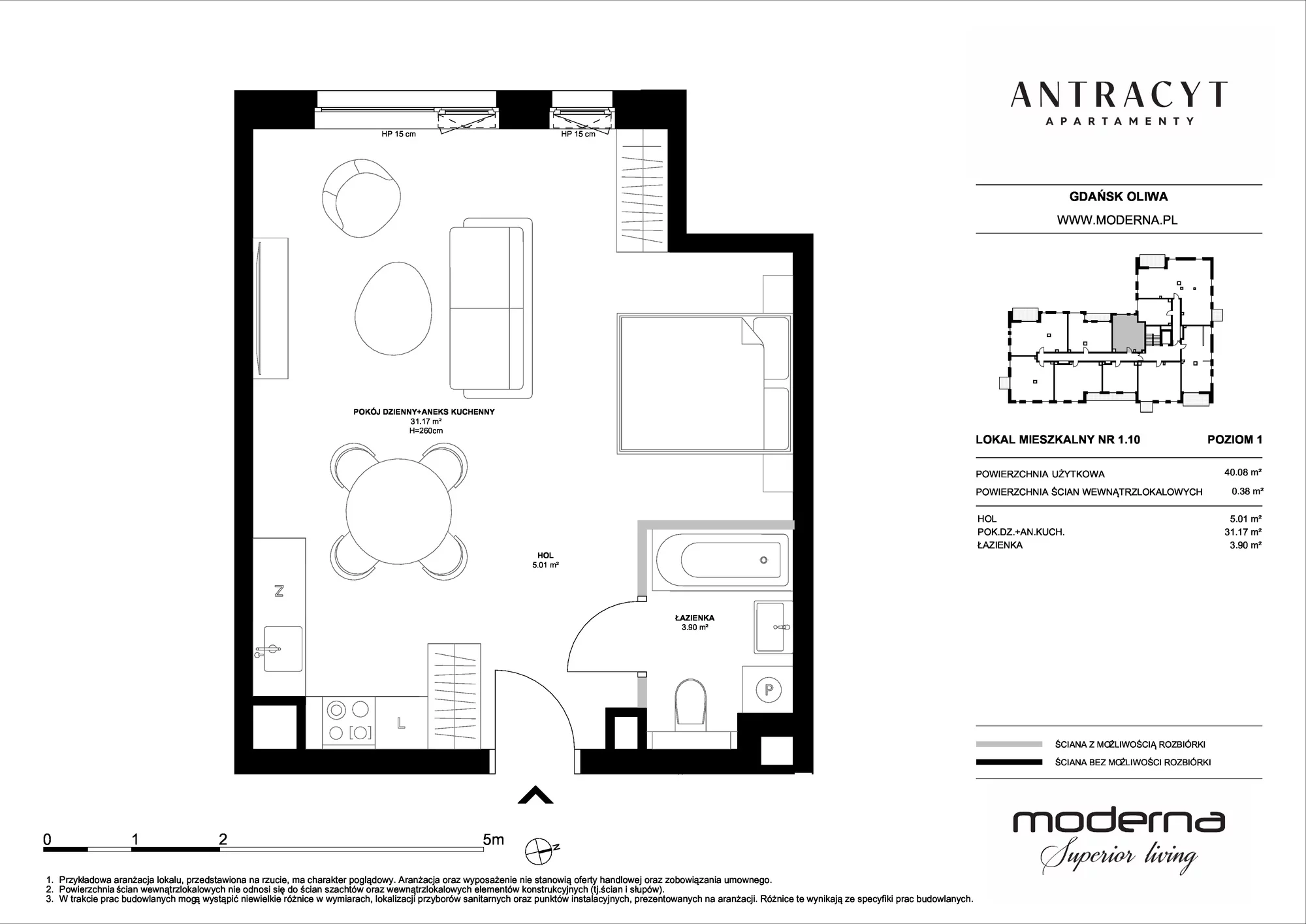 Apartament 40,08 m², piętro 1, oferta nr 1.10, Antracyt, Gdańsk, Oliwa, ul. Czyżewskiego 31A