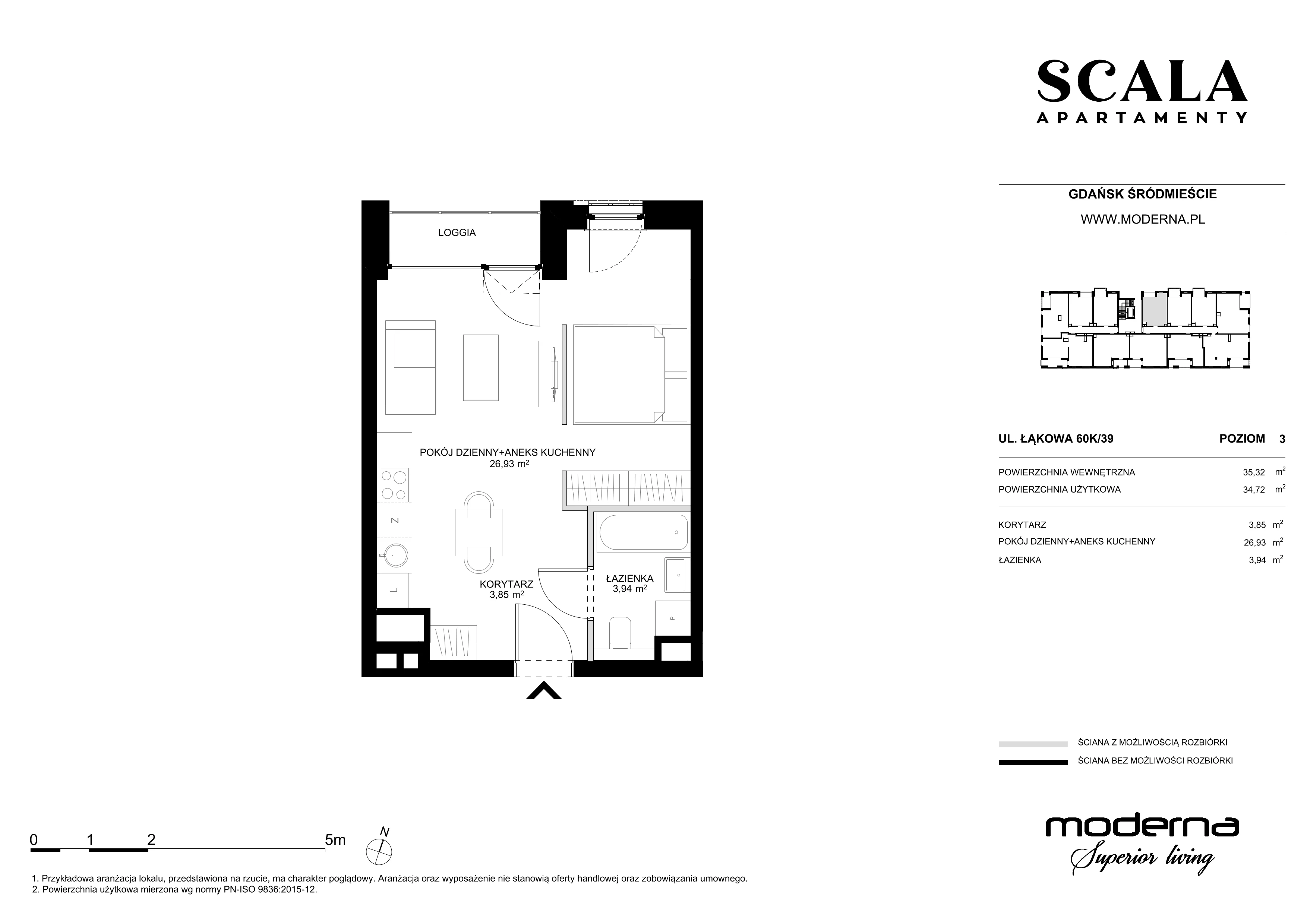 1 pokój, apartament 34,72 m², piętro 3, oferta nr K-31 (E), Scala, Gdańsk, Śródmieście, ul. Łąkowa 60C