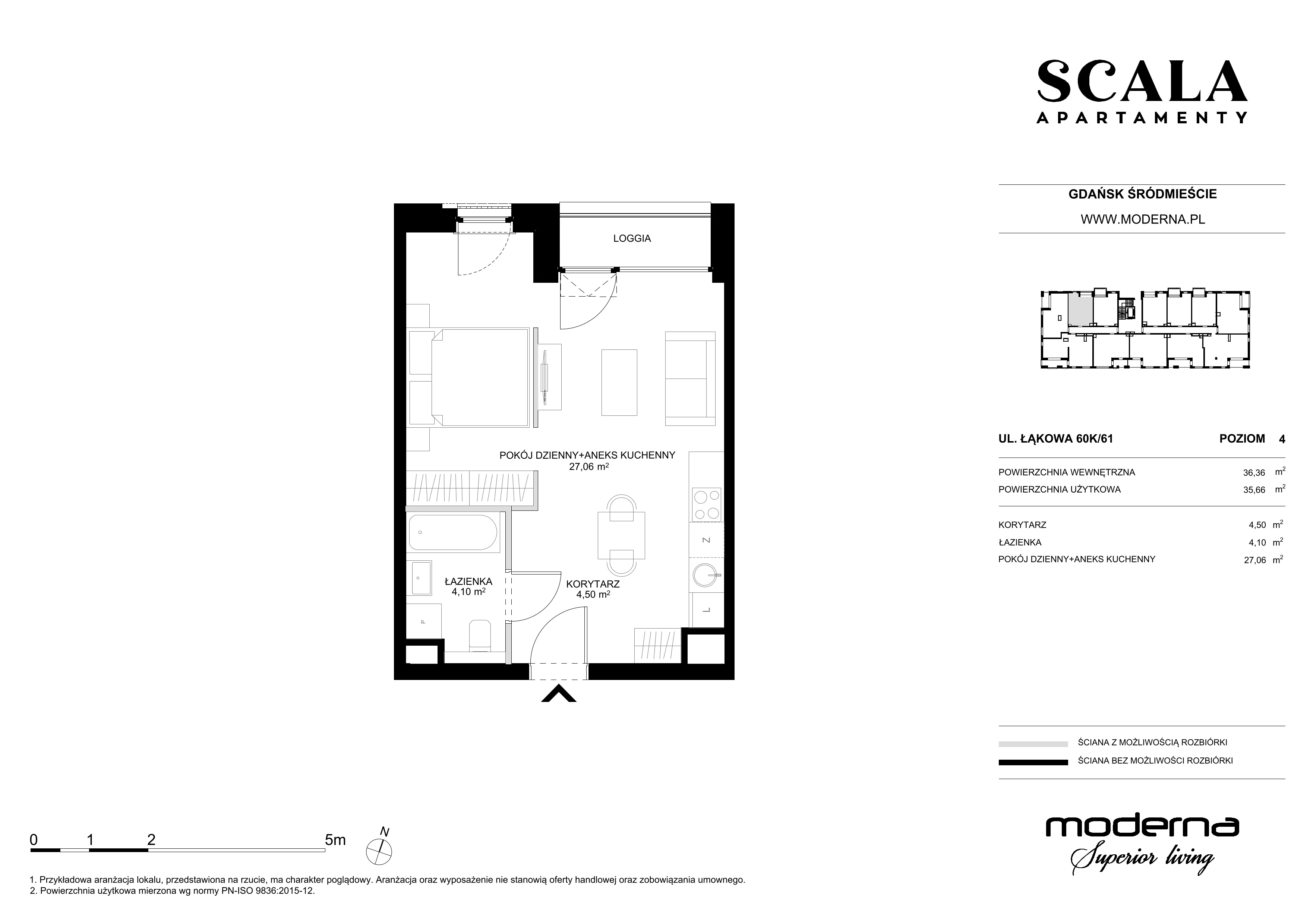 1 pokój, mieszkanie 35,66 m², piętro 4, oferta nr K-61 (E), Scala, Gdańsk, Śródmieście, ul. Łąkowa 60C