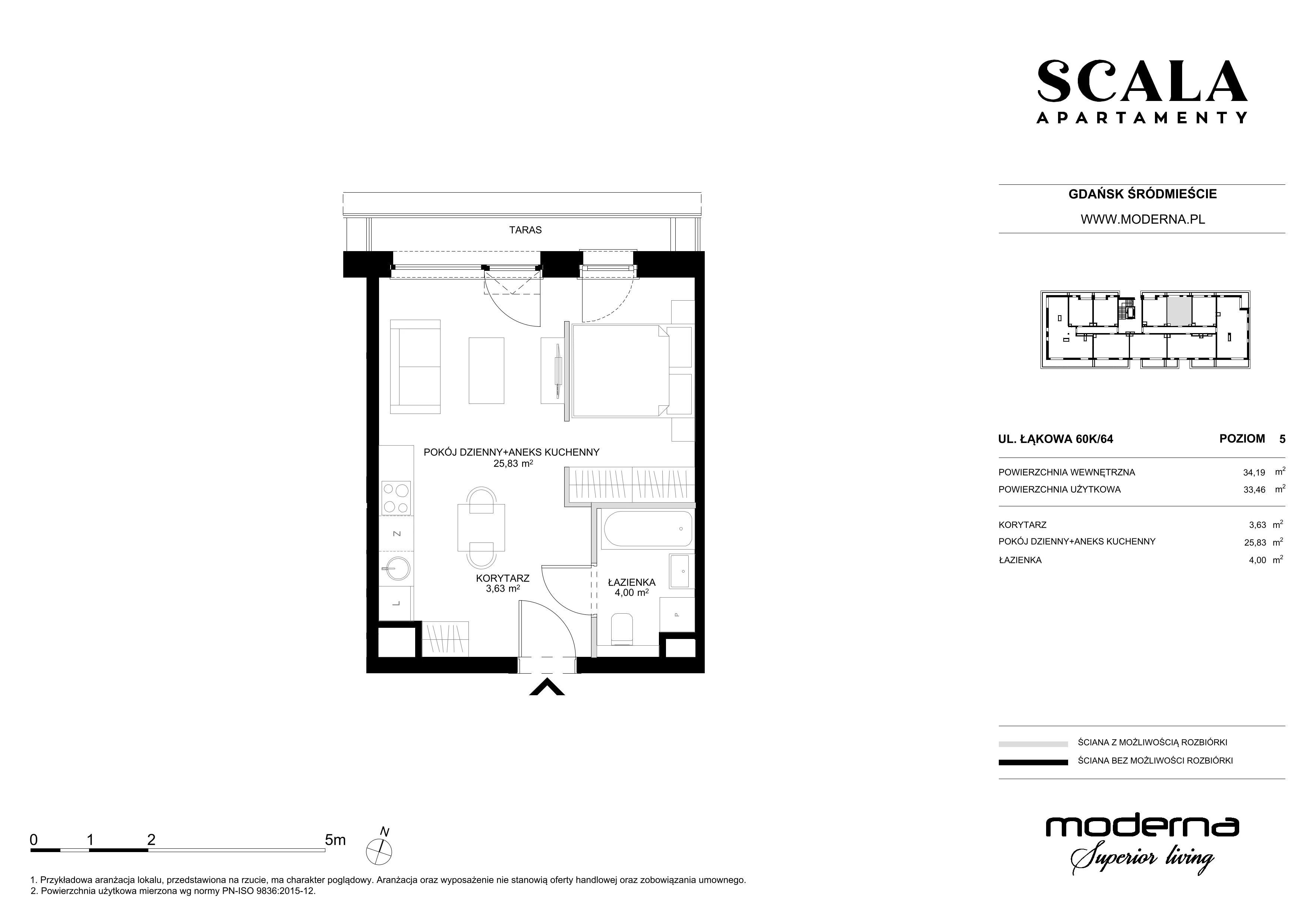 1 pokój, apartament 33,46 m², piętro 5, oferta nr K-64 (C), Scala, Gdańsk, Śródmieście, ul. Łąkowa 60C