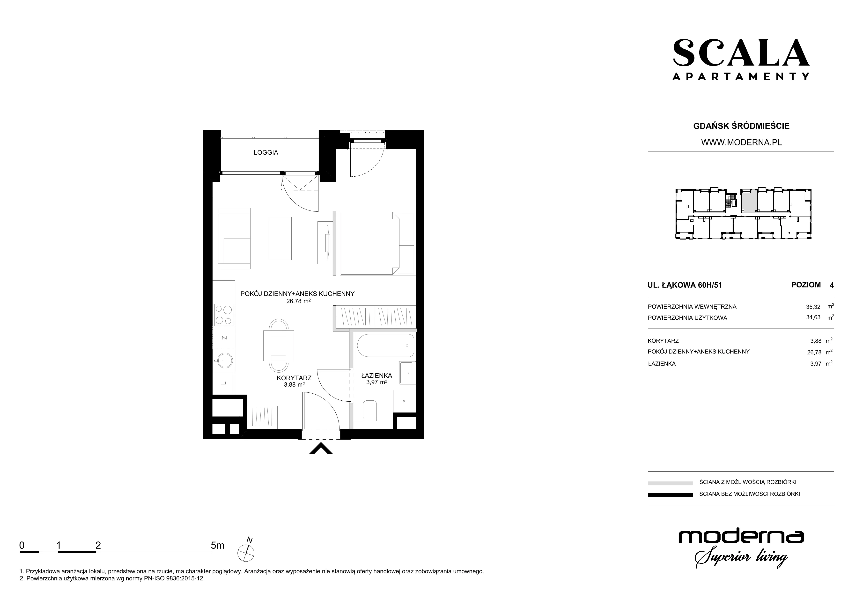 1 pokój, mieszkanie 34,63 m², piętro 4, oferta nr H-51 (E), Scala, Gdańsk, Śródmieście, ul. Łąkowa 60C