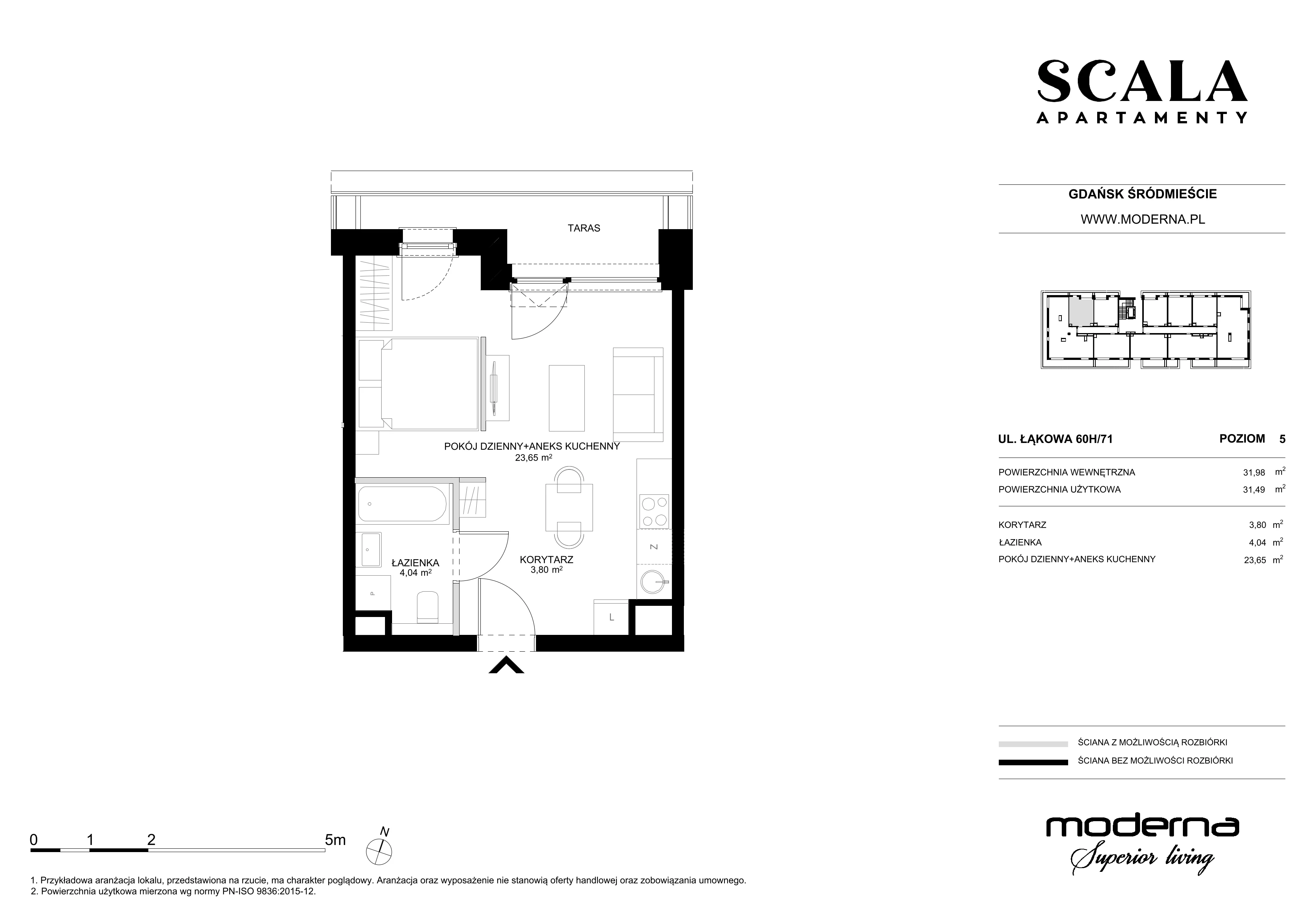 1 pokój, mieszkanie 31,49 m², piętro 5, oferta nr H-71 (C), Scala, Gdańsk, Śródmieście, ul. Łąkowa 60C
