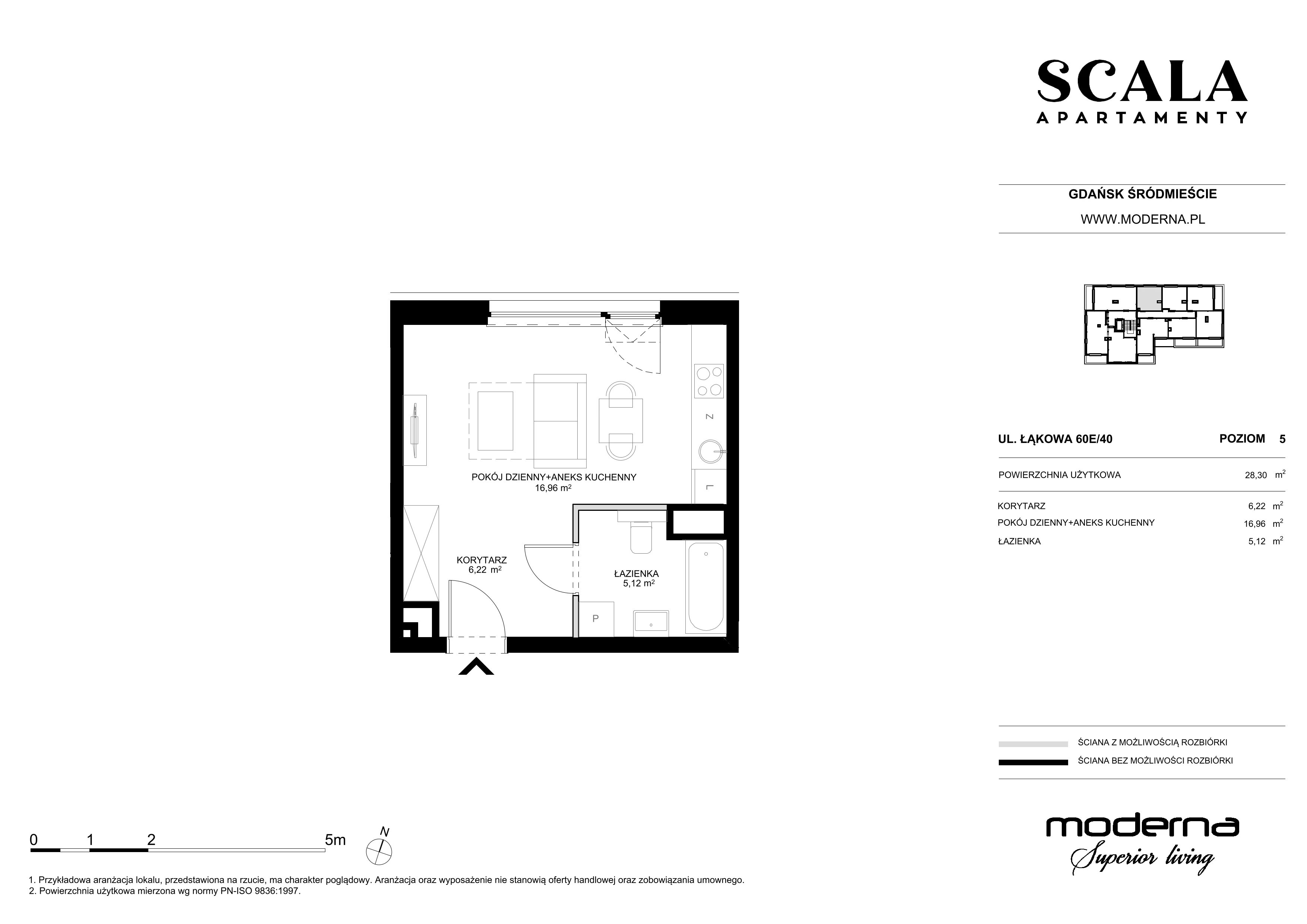 1 pokój, apartament 28,30 m², piętro 5, oferta nr E-40 (C), Scala, Gdańsk, Śródmieście, ul. Łąkowa 60C