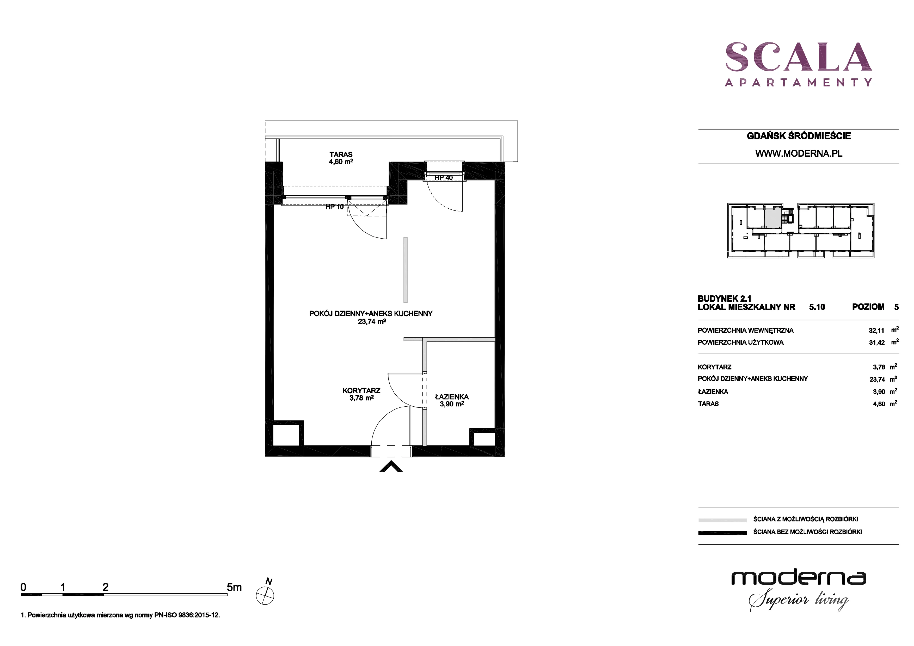1 pokój, mieszkanie 31,42 m², piętro 5, oferta nr K-72 (E), Scala, Gdańsk, Śródmieście, ul. Łąkowa 60C