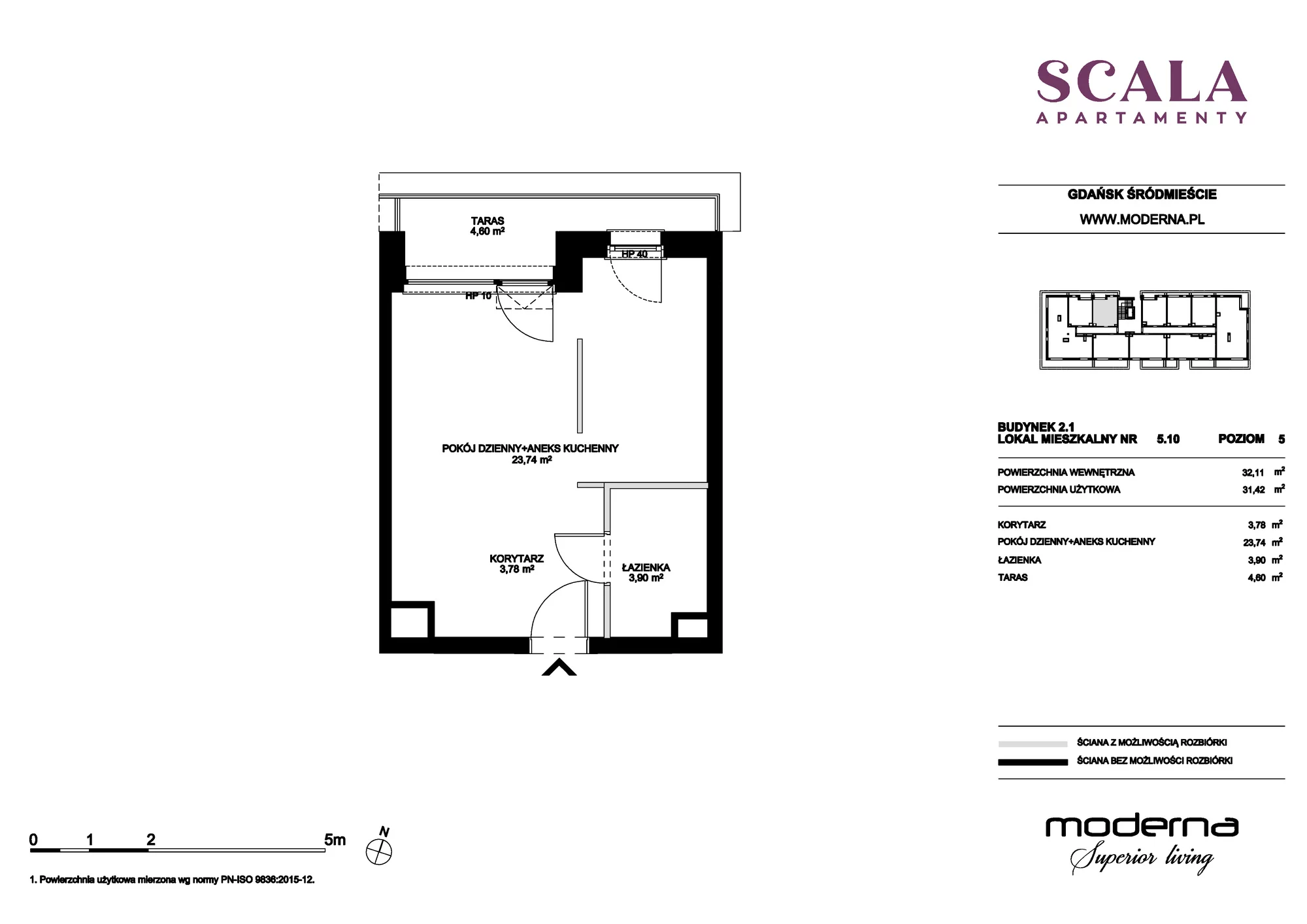 Apartament 31,42 m², piętro 5, oferta nr K-72 (E), Scala, Gdańsk, Śródmieście, ul. Łąkowa 60C