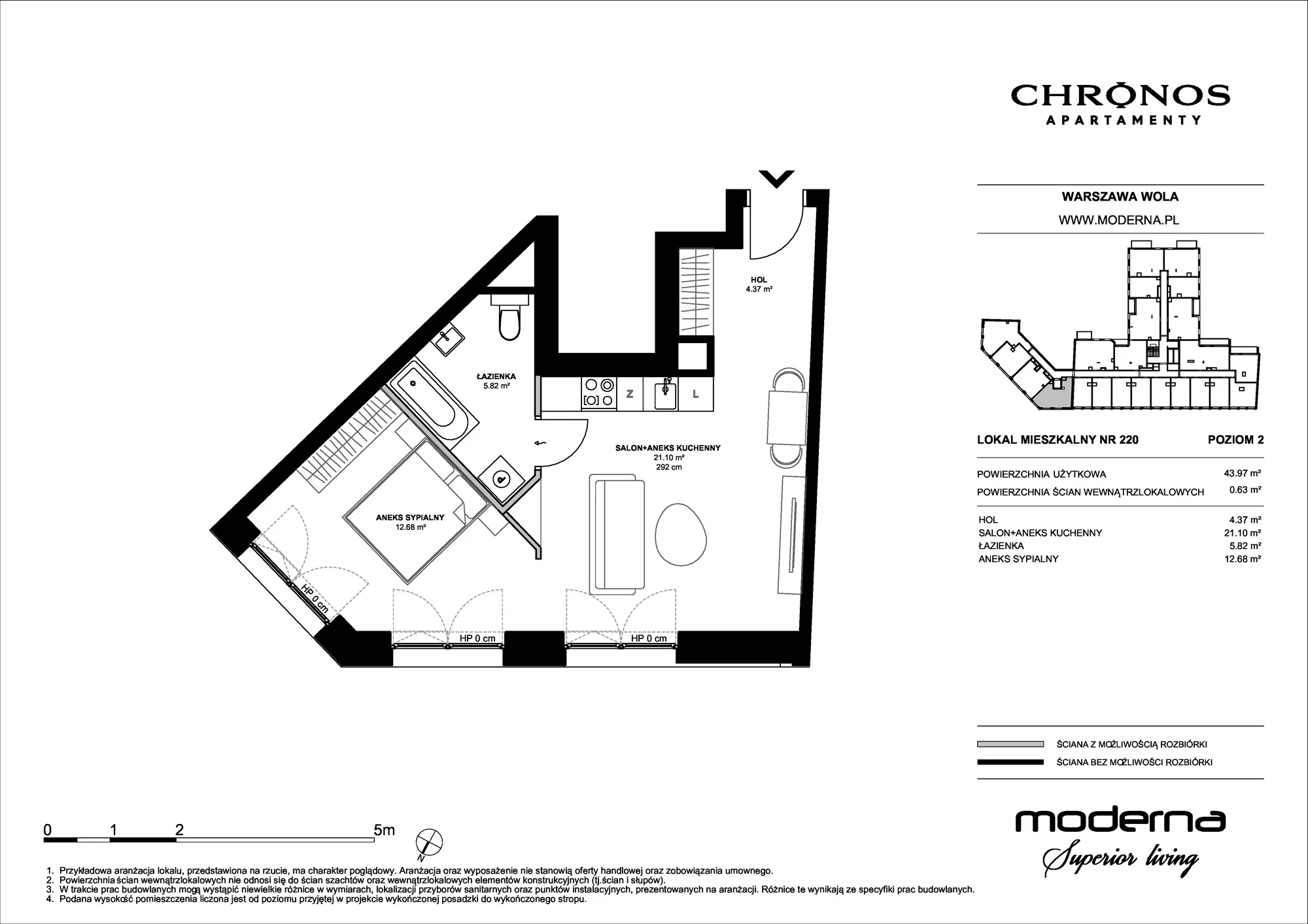 Mieszkanie 43,97 m², piętro 2, oferta nr 220, Chronos na Woli - etap II, Warszawa, Wola, Mirów, Al. Solidarności 153