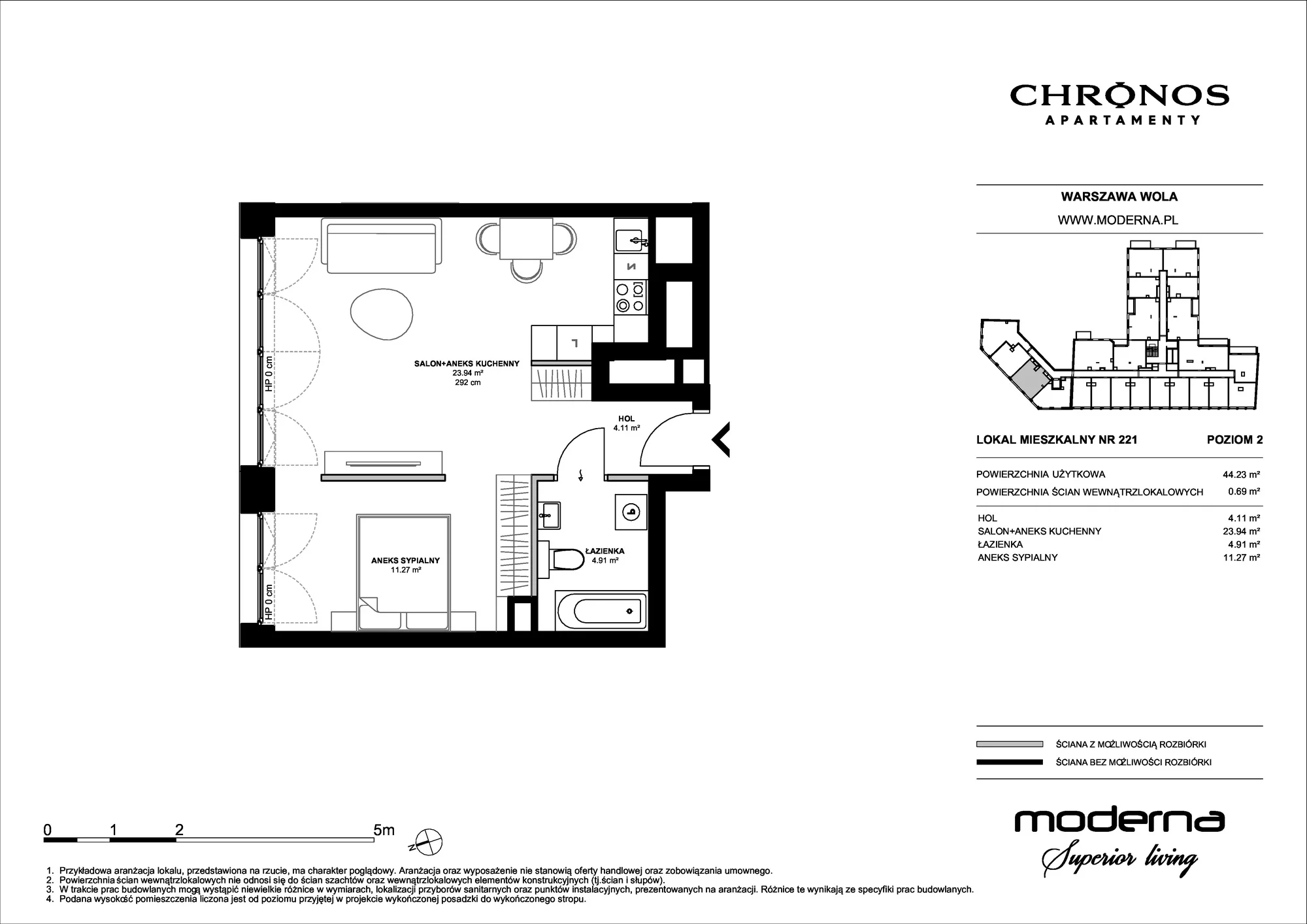 Mieszkanie 44,23 m², piętro 2, oferta nr 221, Chronos na Woli - etap II, Warszawa, Wola, Mirów, Al. Solidarności 153