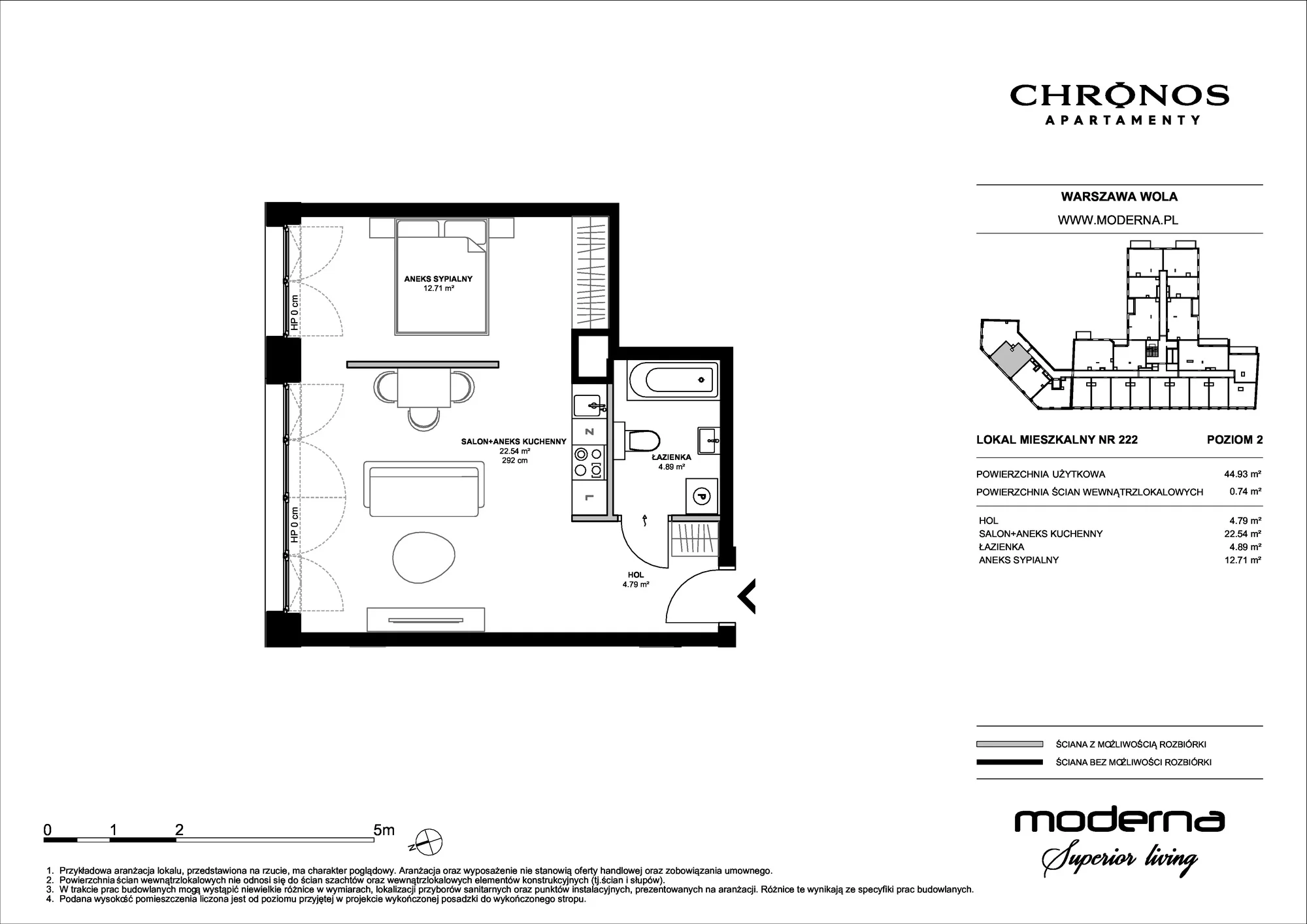 Mieszkanie 44,93 m², piętro 2, oferta nr 222, Chronos na Woli - etap II, Warszawa, Wola, Mirów, Al. Solidarności 153