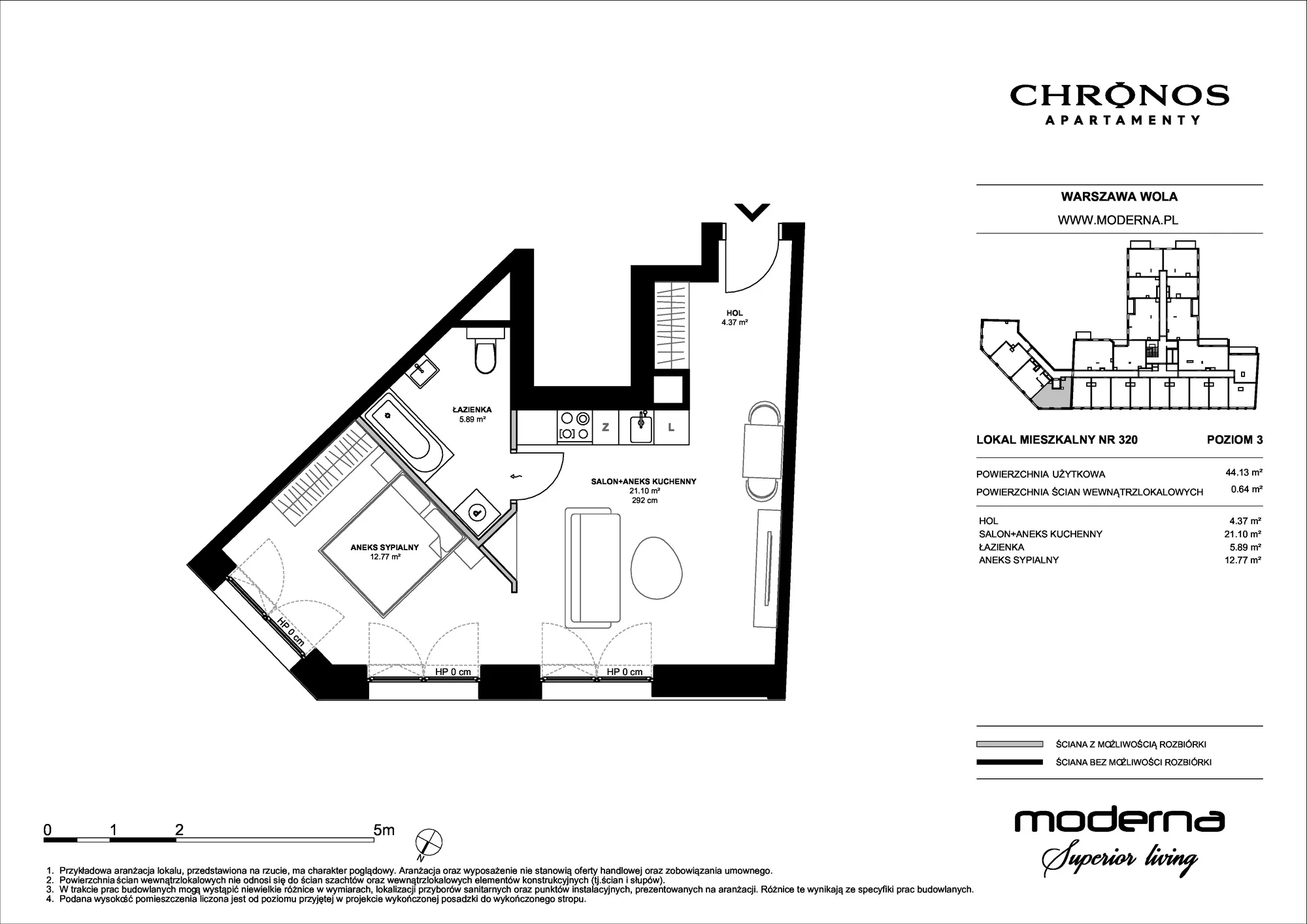 Mieszkanie 44,13 m², piętro 3, oferta nr 320, Chronos na Woli - etap II, Warszawa, Wola, Mirów, Al. Solidarności 153