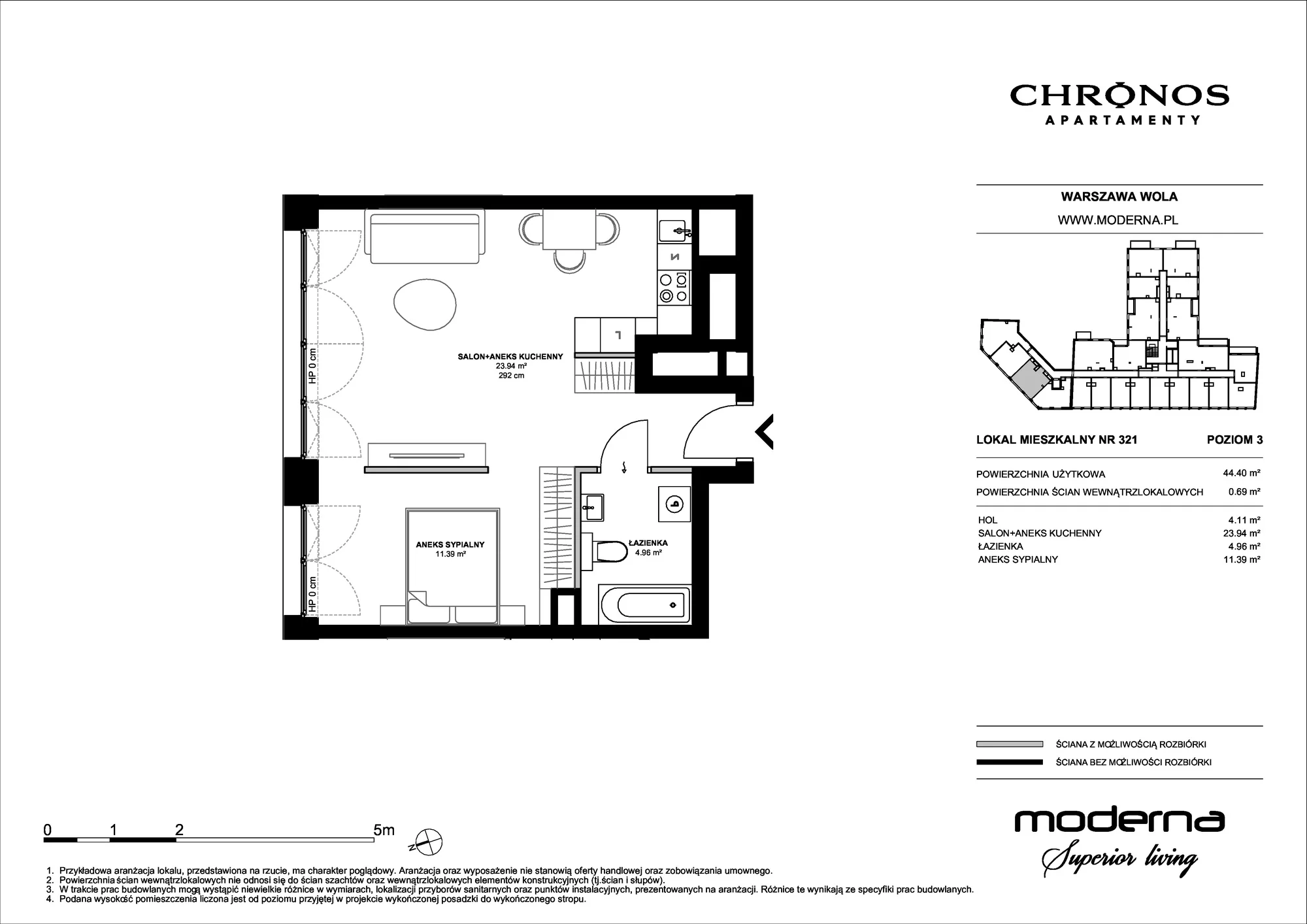 Mieszkanie 44,40 m², piętro 3, oferta nr 321, Chronos na Woli - etap II, Warszawa, Wola, Mirów, Al. Solidarności 153