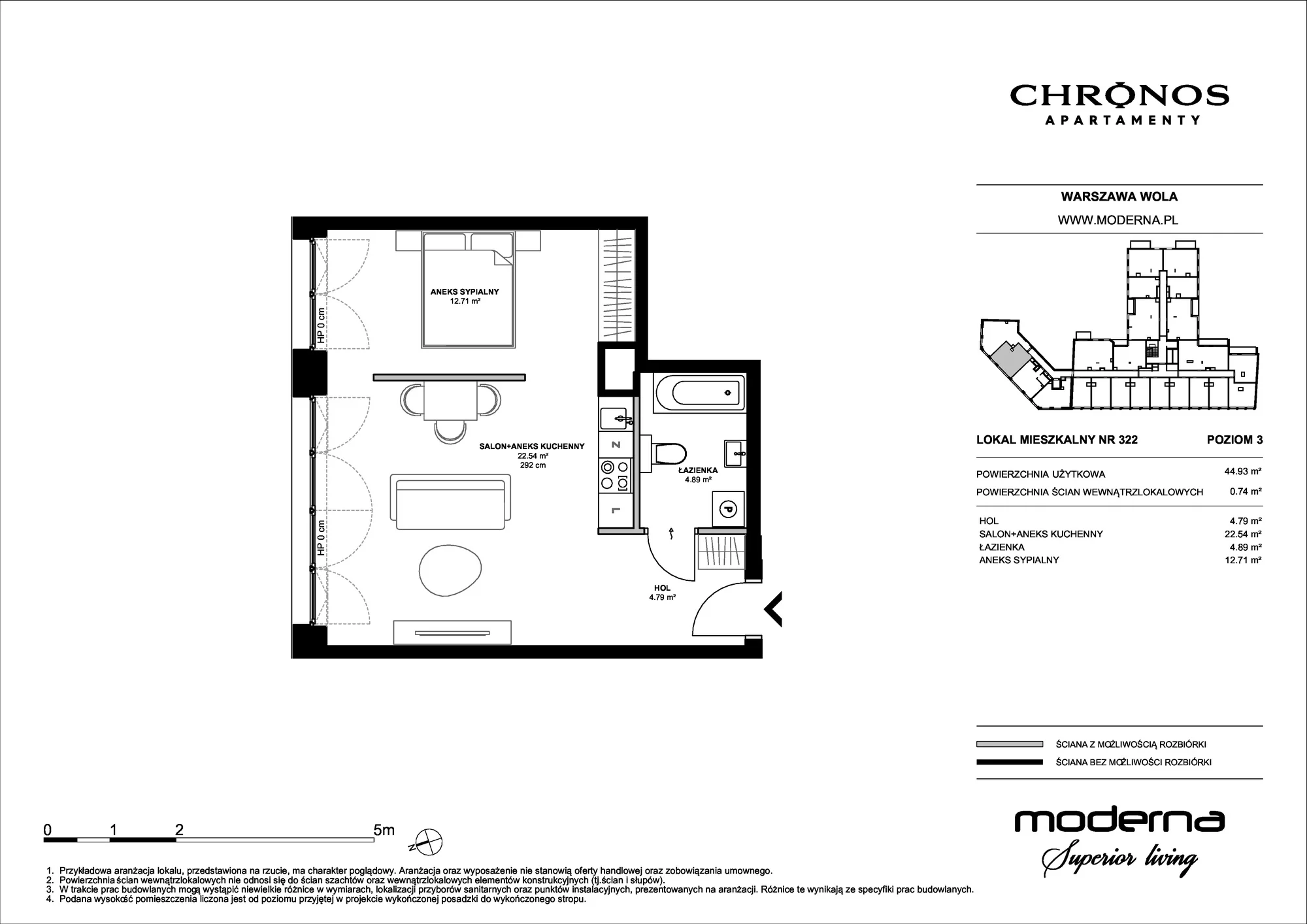 Mieszkanie 44,93 m², piętro 3, oferta nr 322, Chronos na Woli - etap II, Warszawa, Wola, Mirów, Al. Solidarności 153