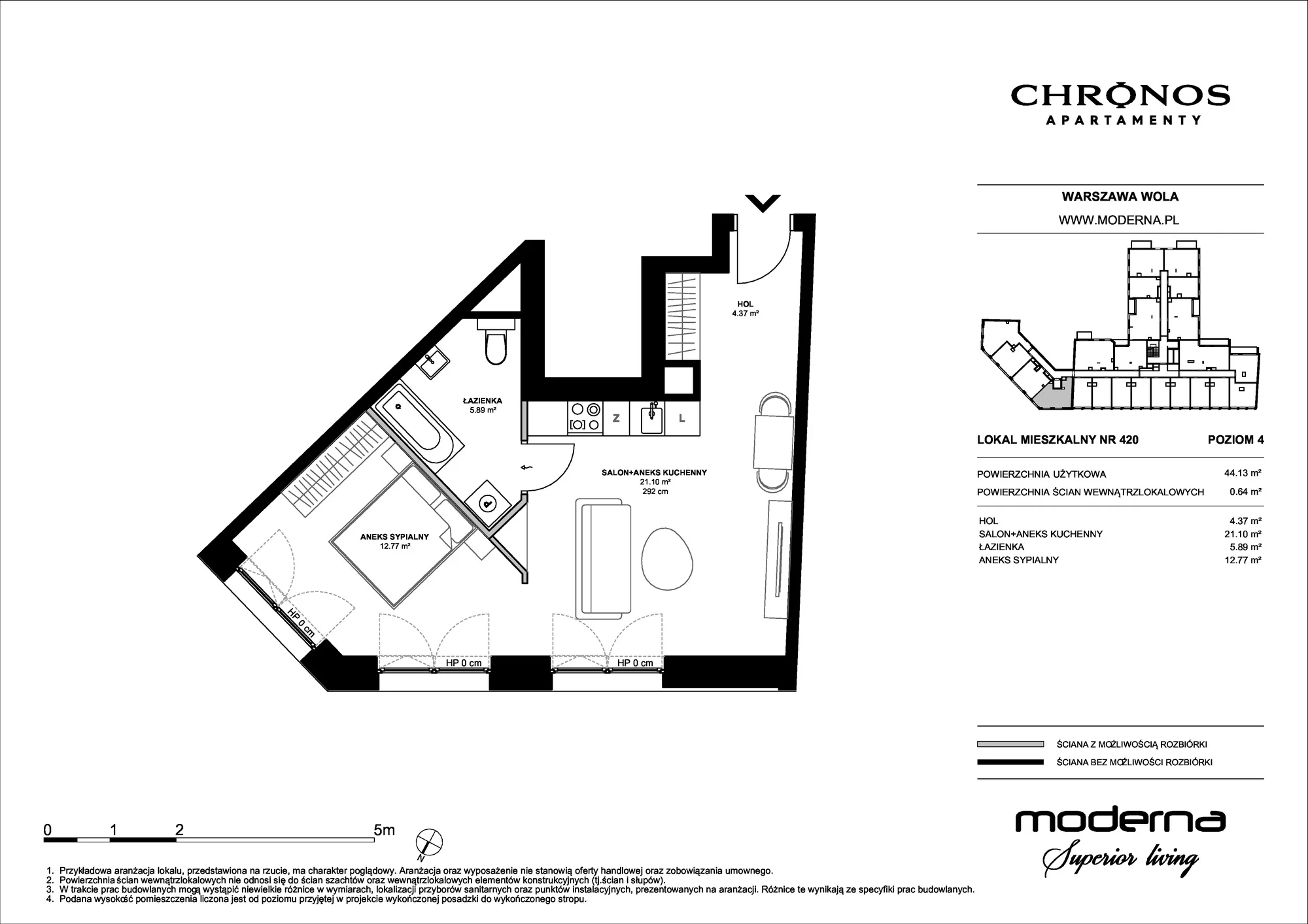 Mieszkanie 44,13 m², piętro 4, oferta nr 420, Chronos na Woli - etap II, Warszawa, Wola, Mirów, Al. Solidarności 153