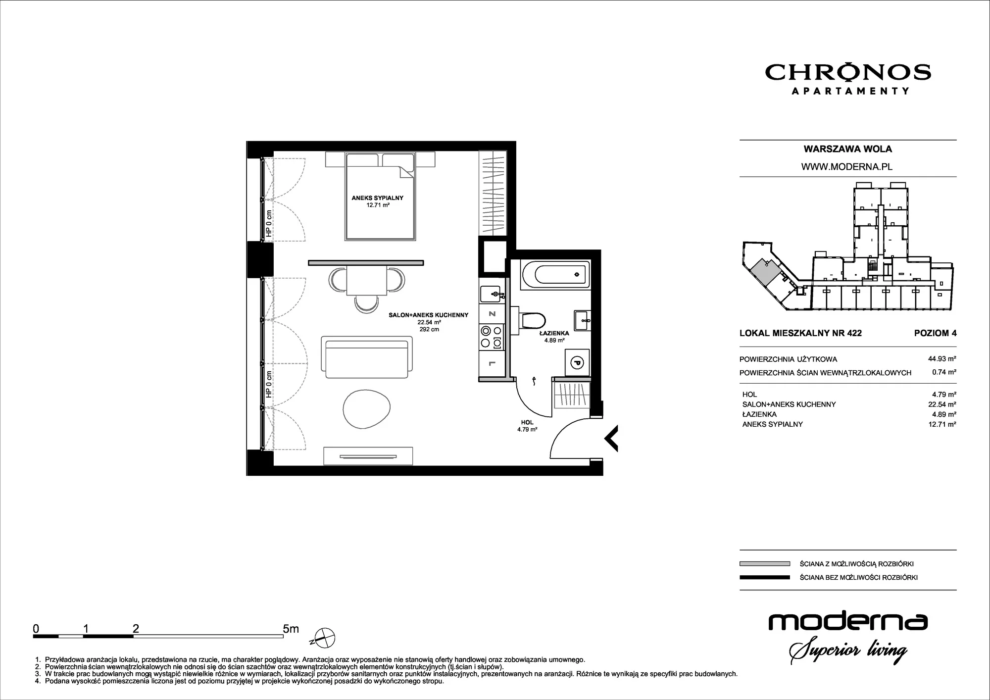 Mieszkanie 44,93 m², piętro 4, oferta nr 422, Chronos na Woli - etap II, Warszawa, Wola, Mirów, Al. Solidarności 153