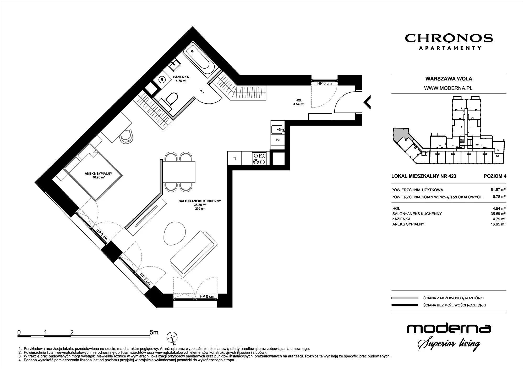 Mieszkanie 61,87 m², piętro 4, oferta nr 423, Chronos na Woli - etap II, Warszawa, Wola, Mirów, Al. Solidarności 153