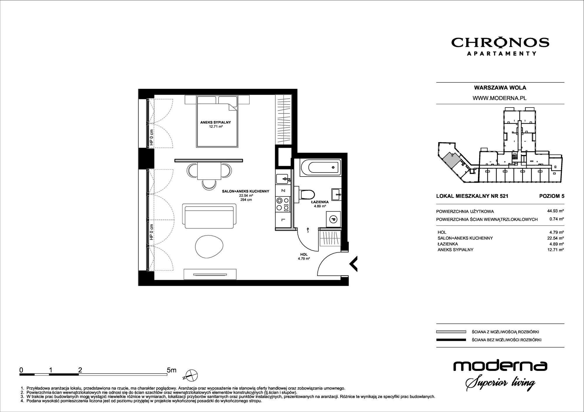 Mieszkanie 44,93 m², piętro 5, oferta nr 521, Chronos na Woli - etap II, Warszawa, Wola, Mirów, Al. Solidarności 153