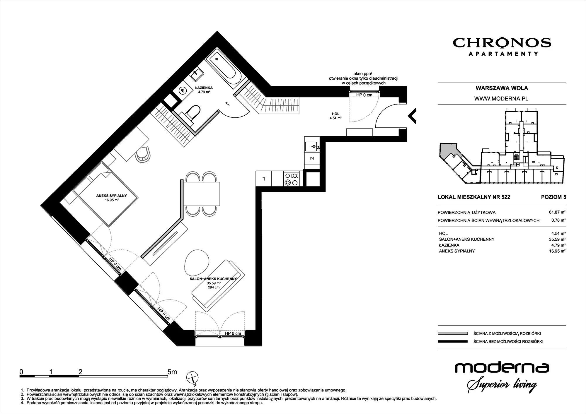 Mieszkanie 61,87 m², piętro 5, oferta nr 522, Chronos na Woli - etap II, Warszawa, Wola, Mirów, Al. Solidarności 153