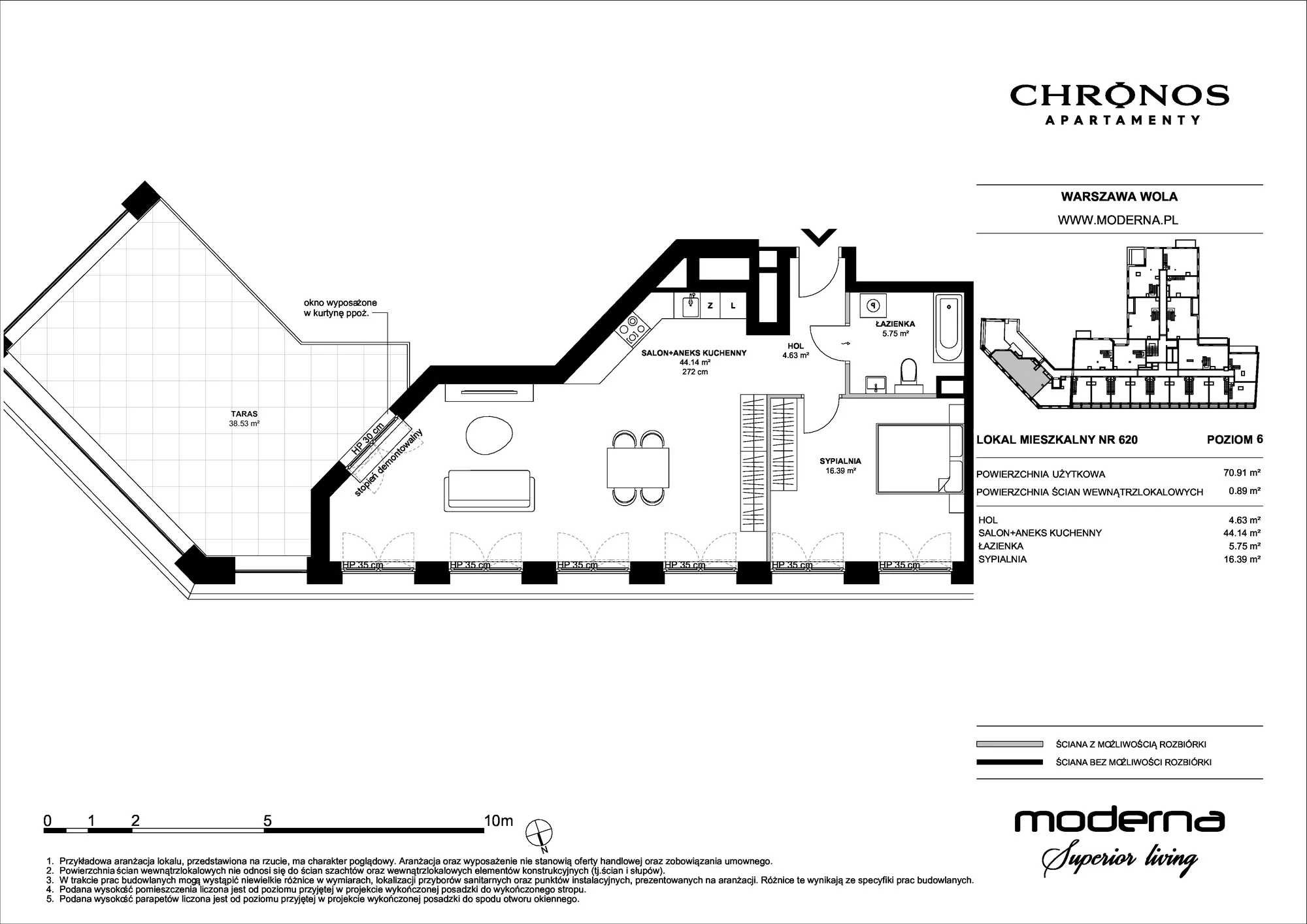 Mieszkanie 70,91 m², piętro 6, oferta nr 620, Chronos na Woli - etap II, Warszawa, Wola, Mirów, Al. Solidarności 153