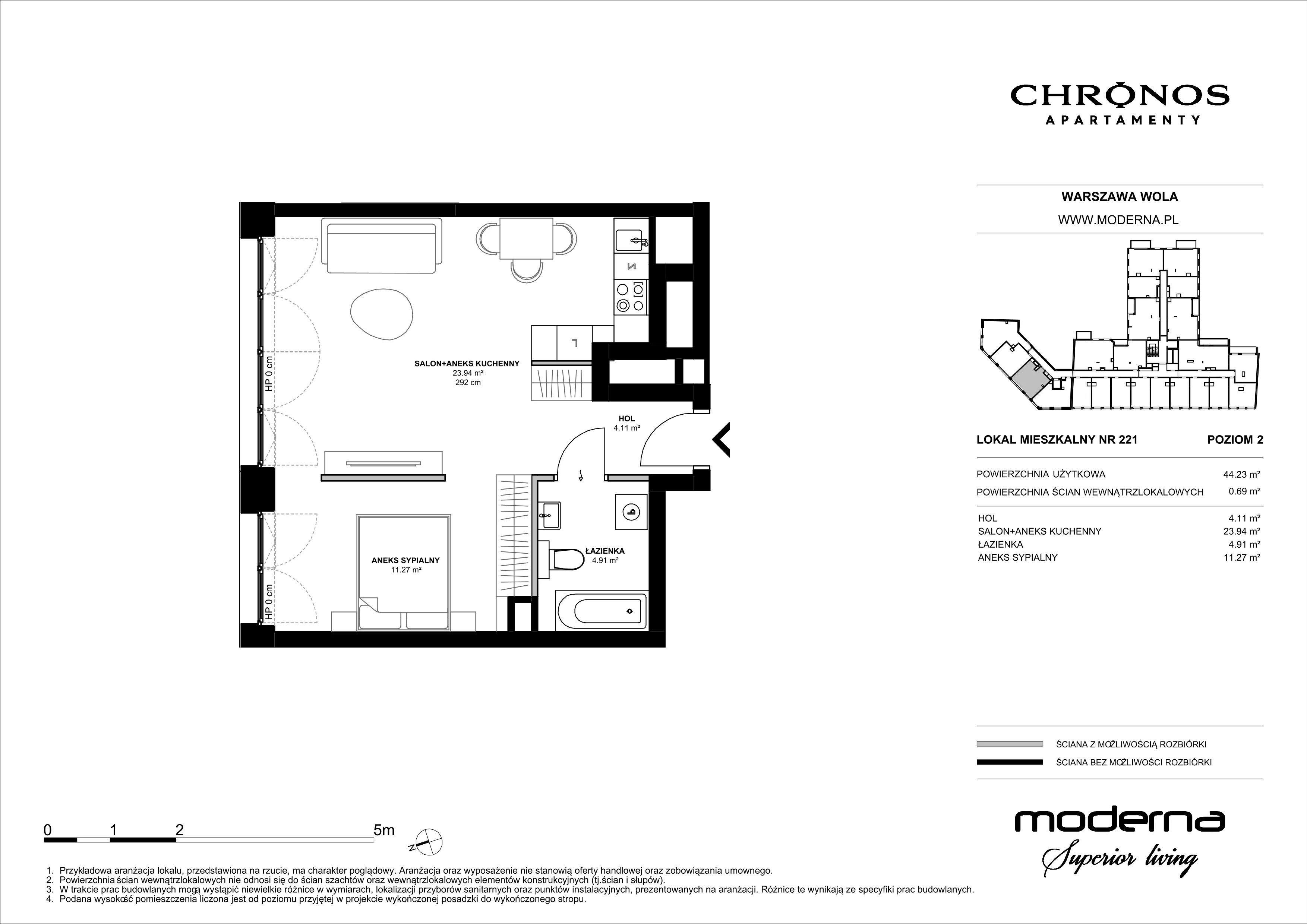 2 pokoje, mieszkanie 44,23 m², piętro 2, oferta nr 221, Chronos na Woli - etap II, Warszawa, Wola, Mirów, Al. Solidarności 153