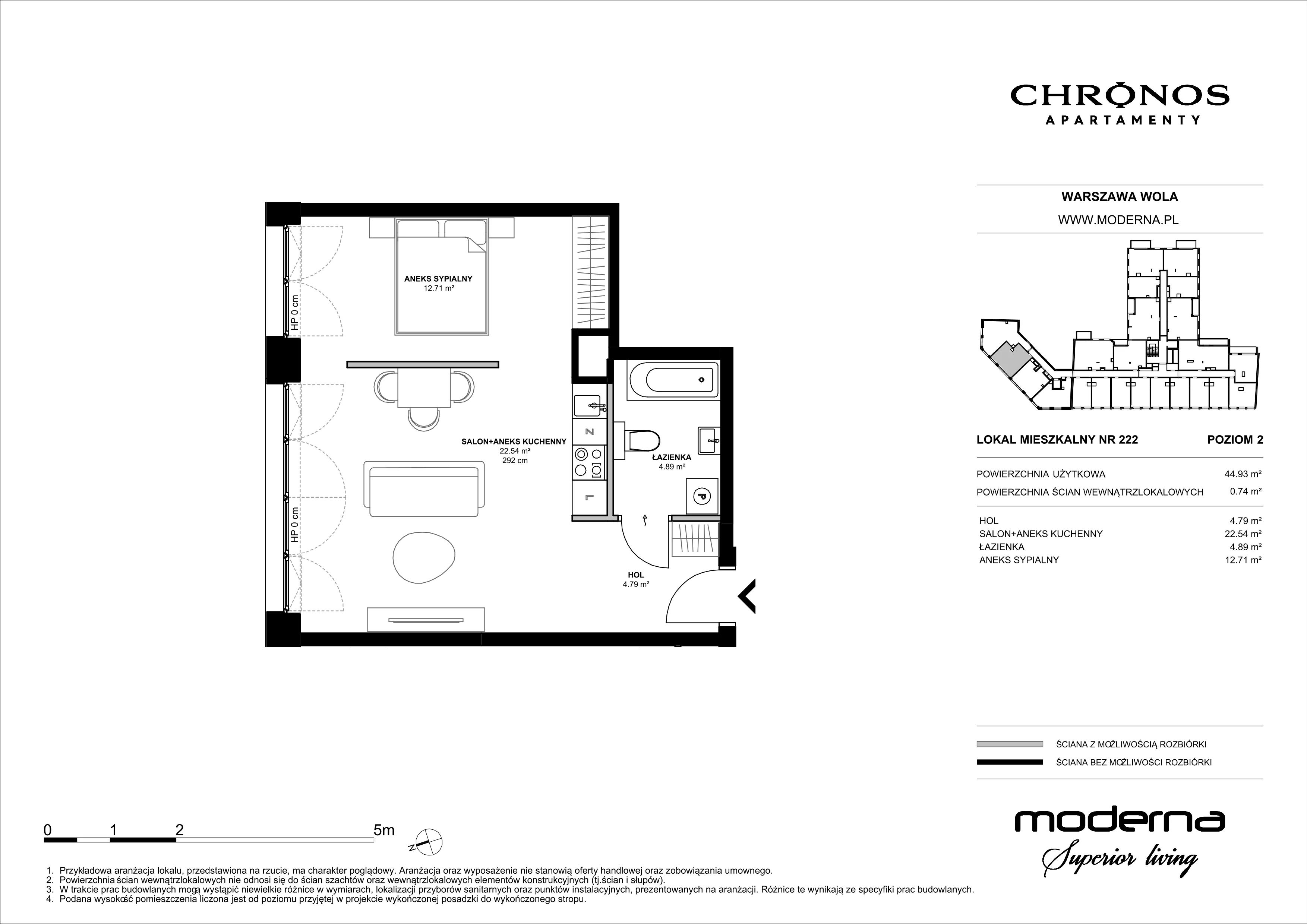 2 pokoje, mieszkanie 44,93 m², piętro 2, oferta nr 222, Chronos na Woli - etap II, Warszawa, Wola, Mirów, Al. Solidarności 153