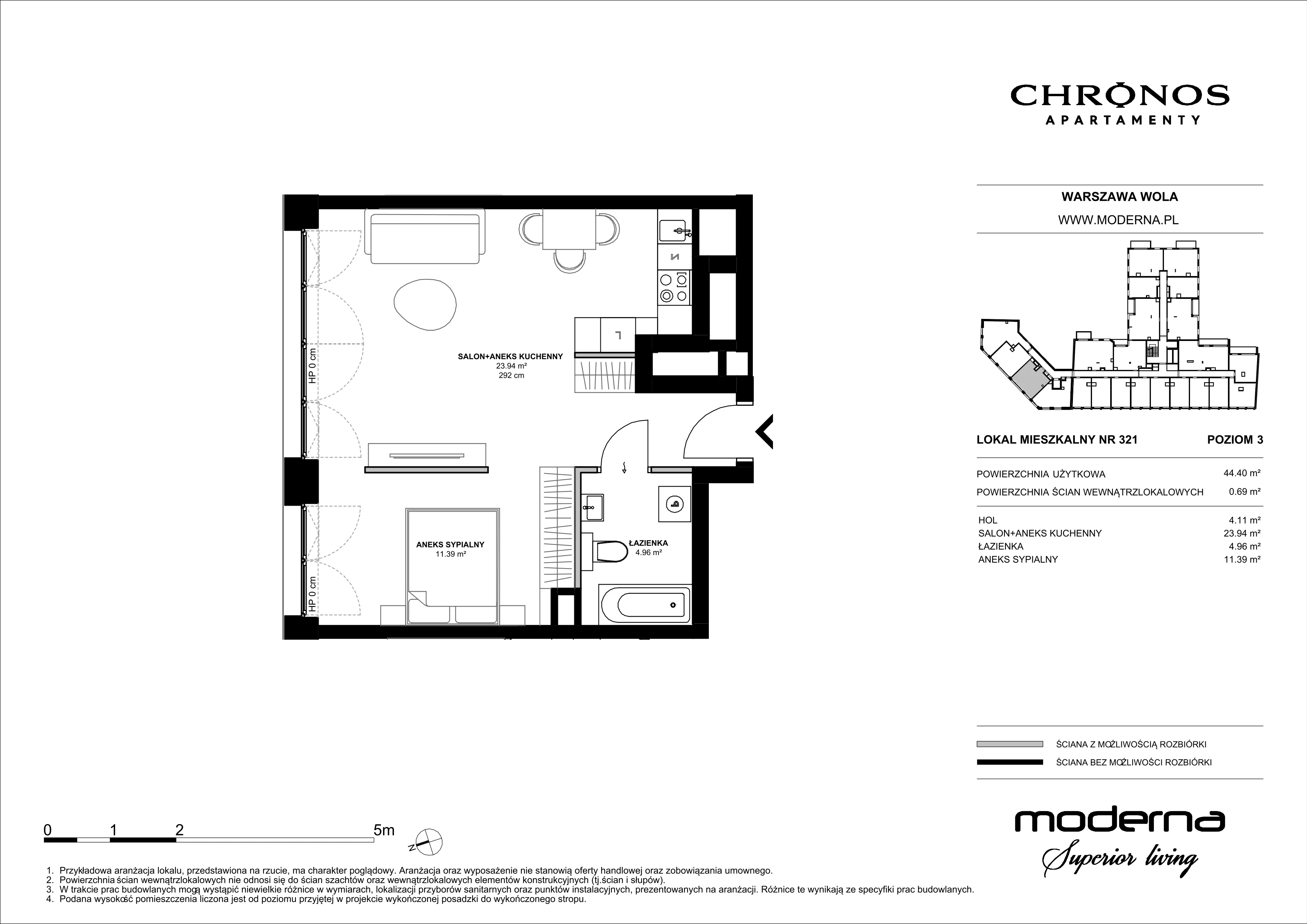 2 pokoje, mieszkanie 44,40 m², piętro 3, oferta nr 321, Chronos na Woli - etap II, Warszawa, Wola, Mirów, Al. Solidarności 153