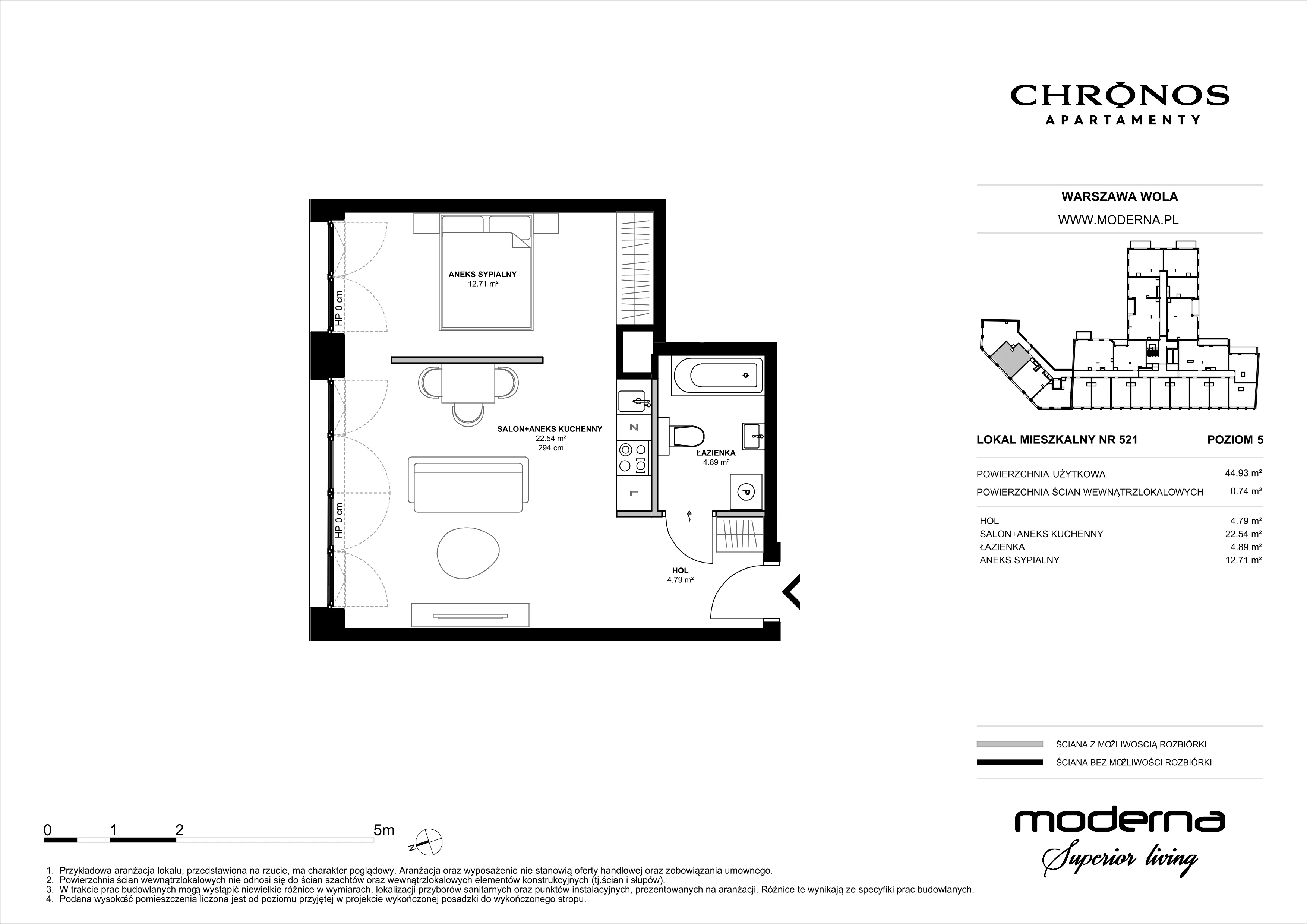 2 pokoje, mieszkanie 44,93 m², piętro 5, oferta nr 521, Chronos na Woli - etap II, Warszawa, Wola, Mirów, Al. Solidarności 153